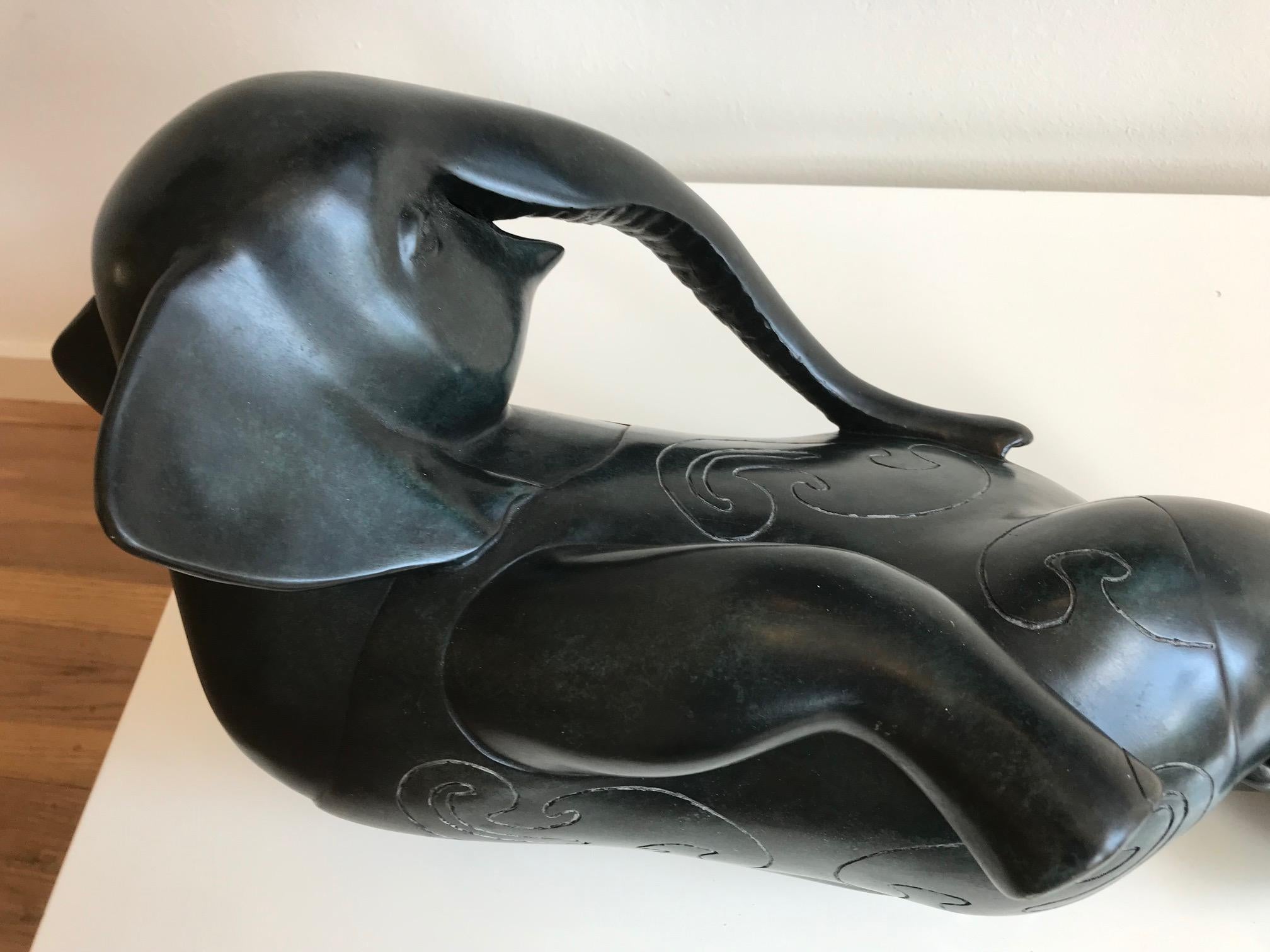 ''La Baigneuse'', Contemporary Bronze Sculpture of an Elephant Sunbathing For Sale 4