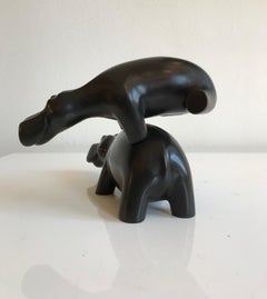''Leapfrog'', Contemporary Bronze Sculpture of Two Hippos Playing Leapfrog