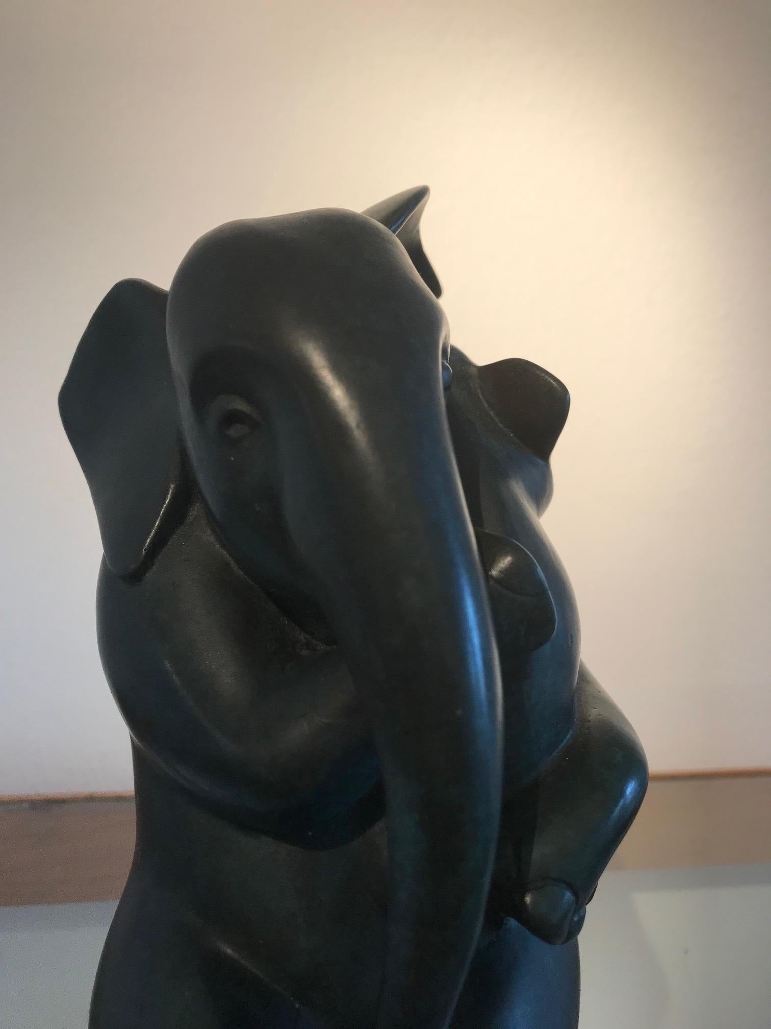 ''Umbrella (small)'', Contemporary Bronze Sculpture of Mother and Baby Elephant 2