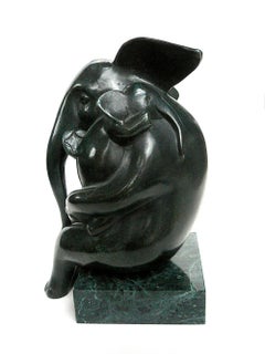 ''Umbrella (small)'', Contemporary Bronze Sculpture of Mother and Baby Elephant