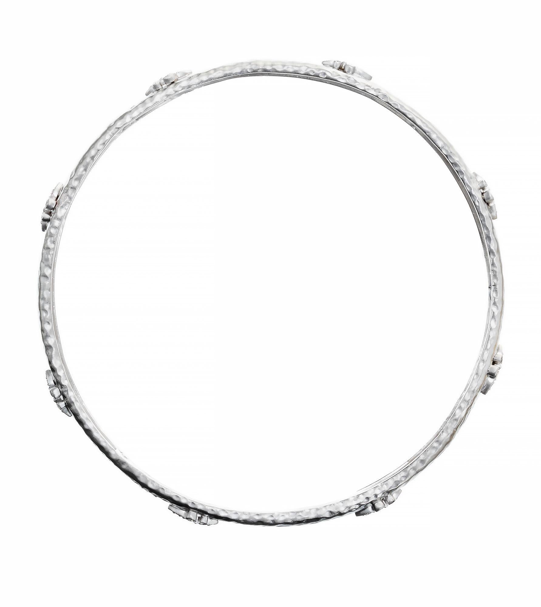 Round Cut Miera T .8 Carat Diamond White Gold Slip on Bangle Bracelet For Sale