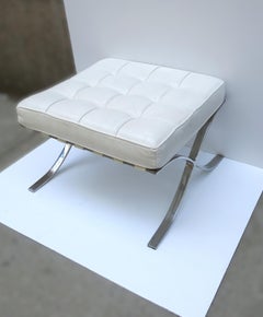 Mies Barcelona Style White Leather Stool Ottoman Bench