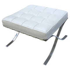 Mies Barcelona Style White Leather Stool Ottoman Bench
