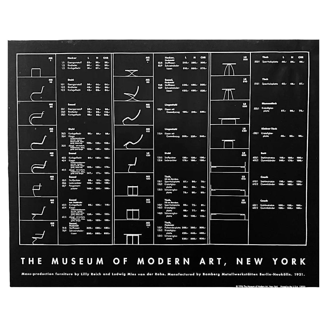 Vintage originale 1996 A. der Van Rohe Furniture Blueprint Exhibition Poster