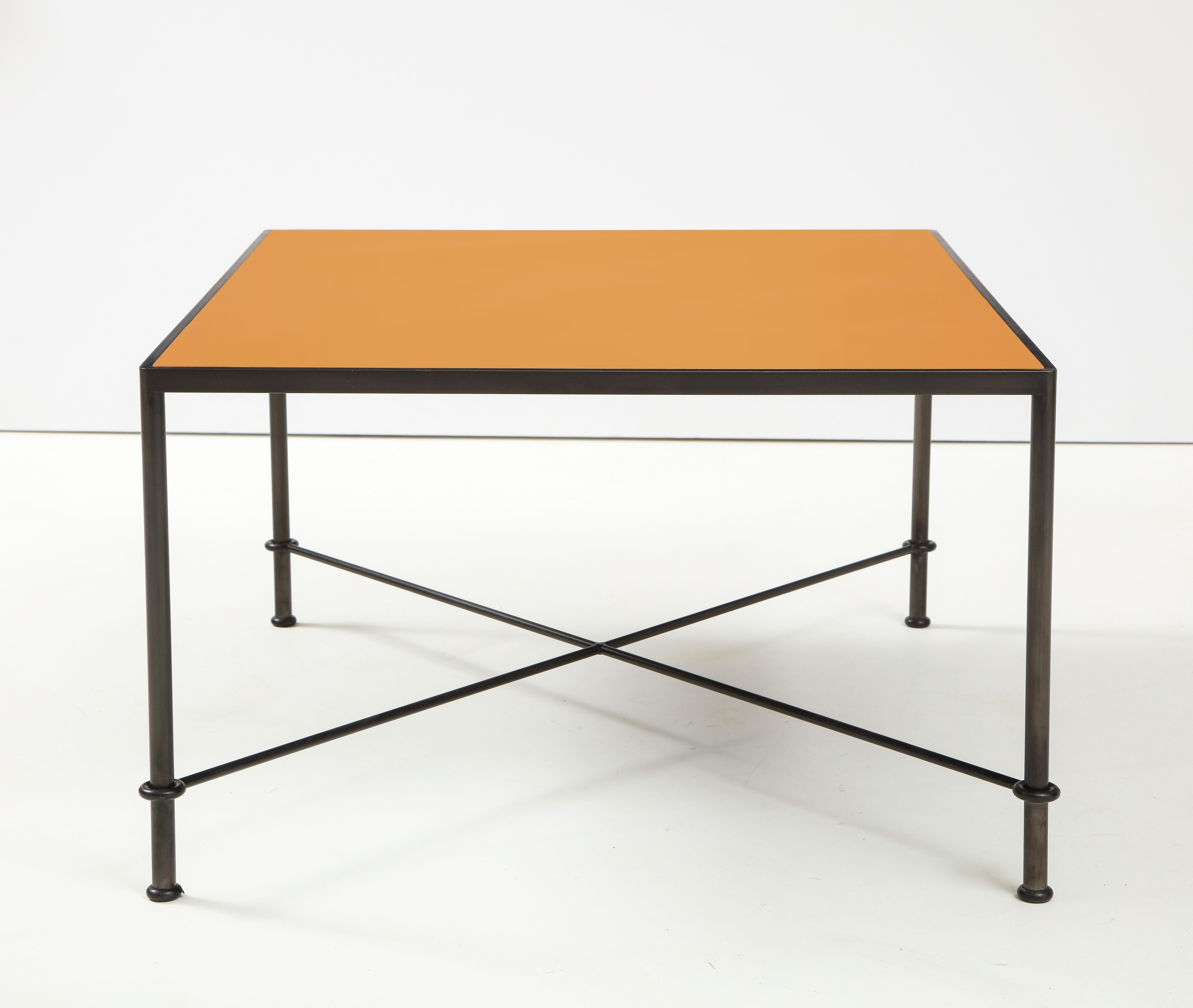 Contemporary ‘Mies’ Handmade Leather and Iron Coffee Table by Lance Thompson, Made to Order For Sale