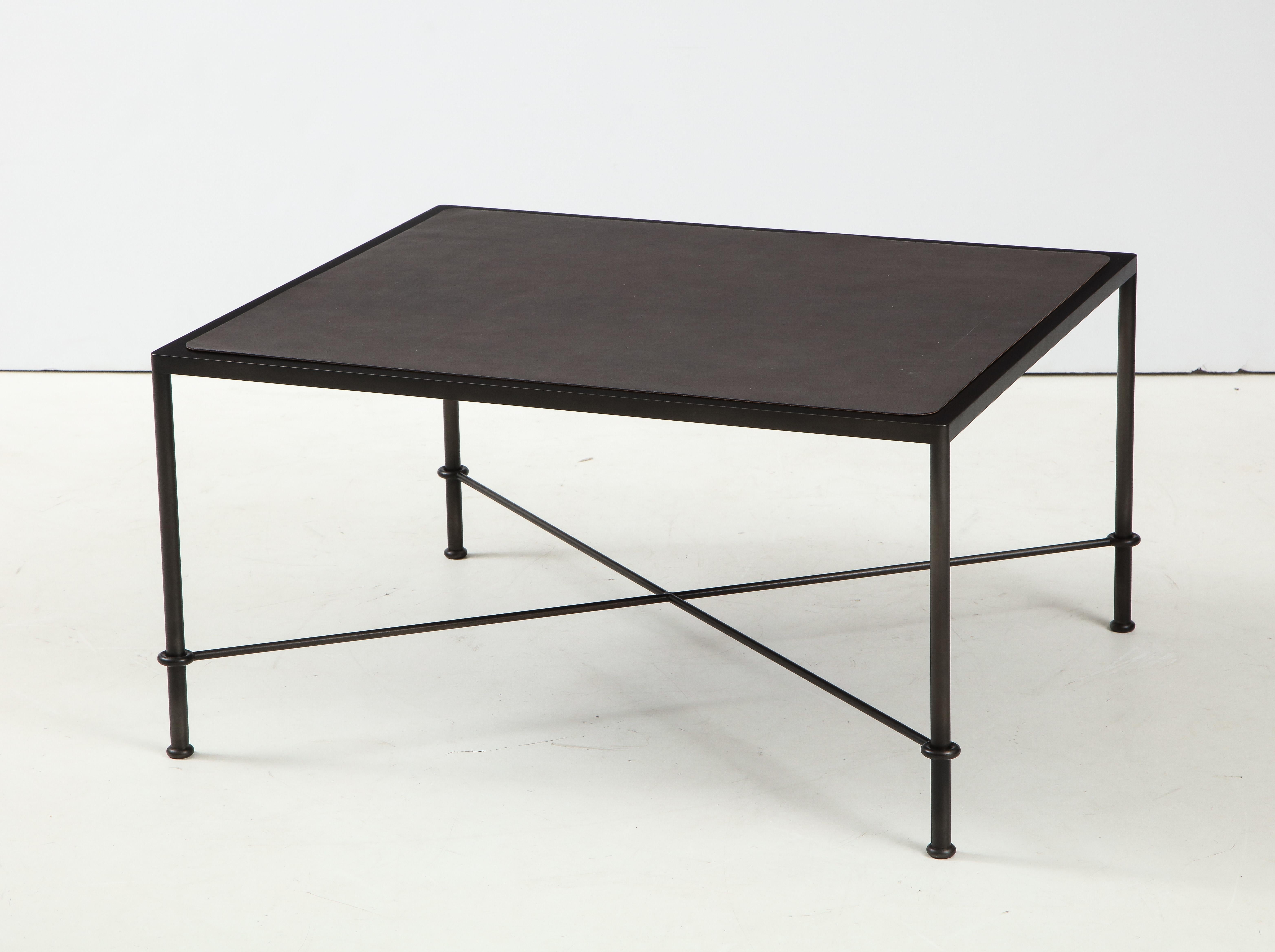 Modern ‘Mies’ Handmade Leather and Iron Coffee Table by Lance Thompson, Made to Order