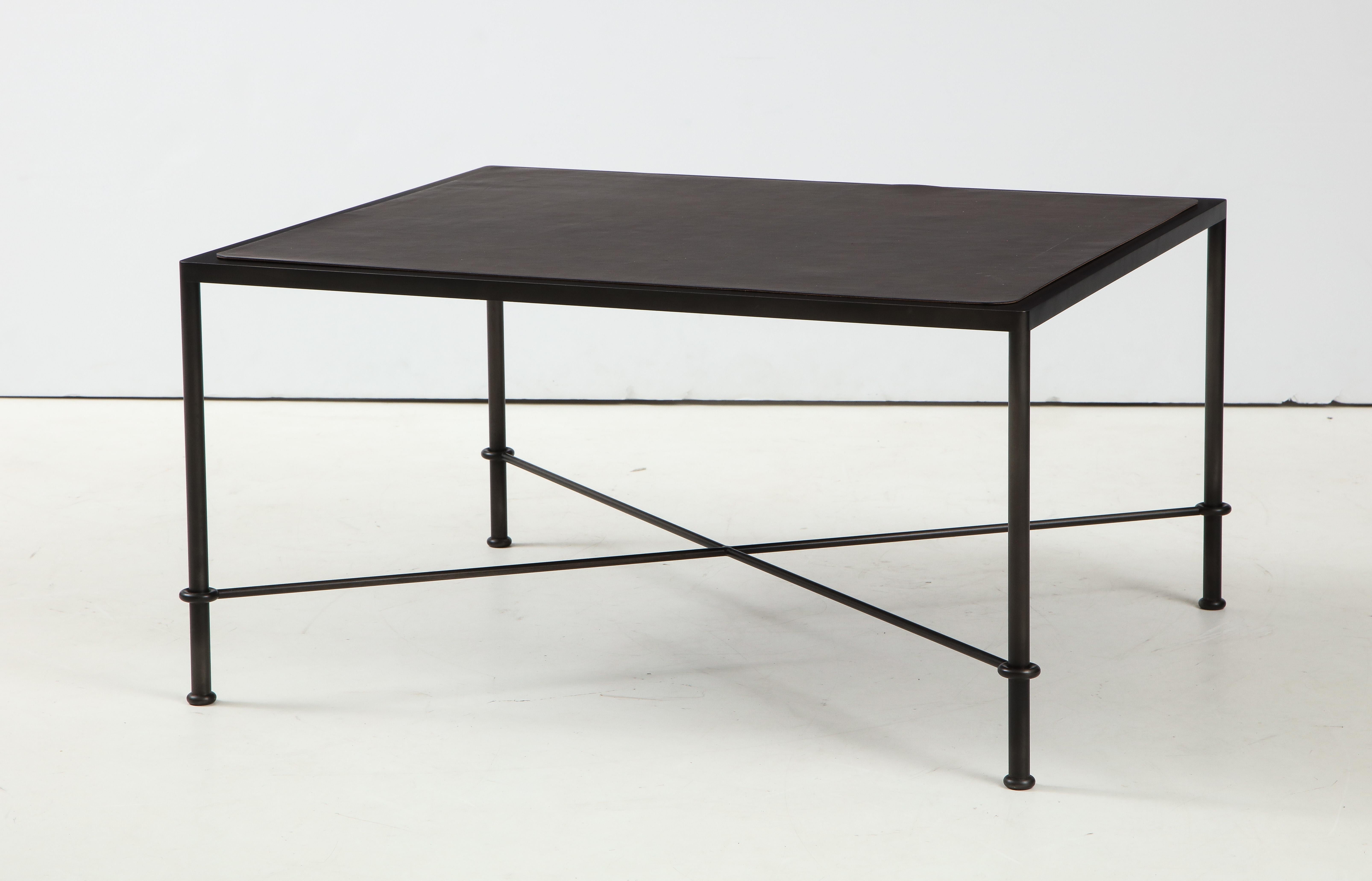 American ‘Mies’ Handmade Leather and Iron Coffee Table by Lance Thompson, Made to Order