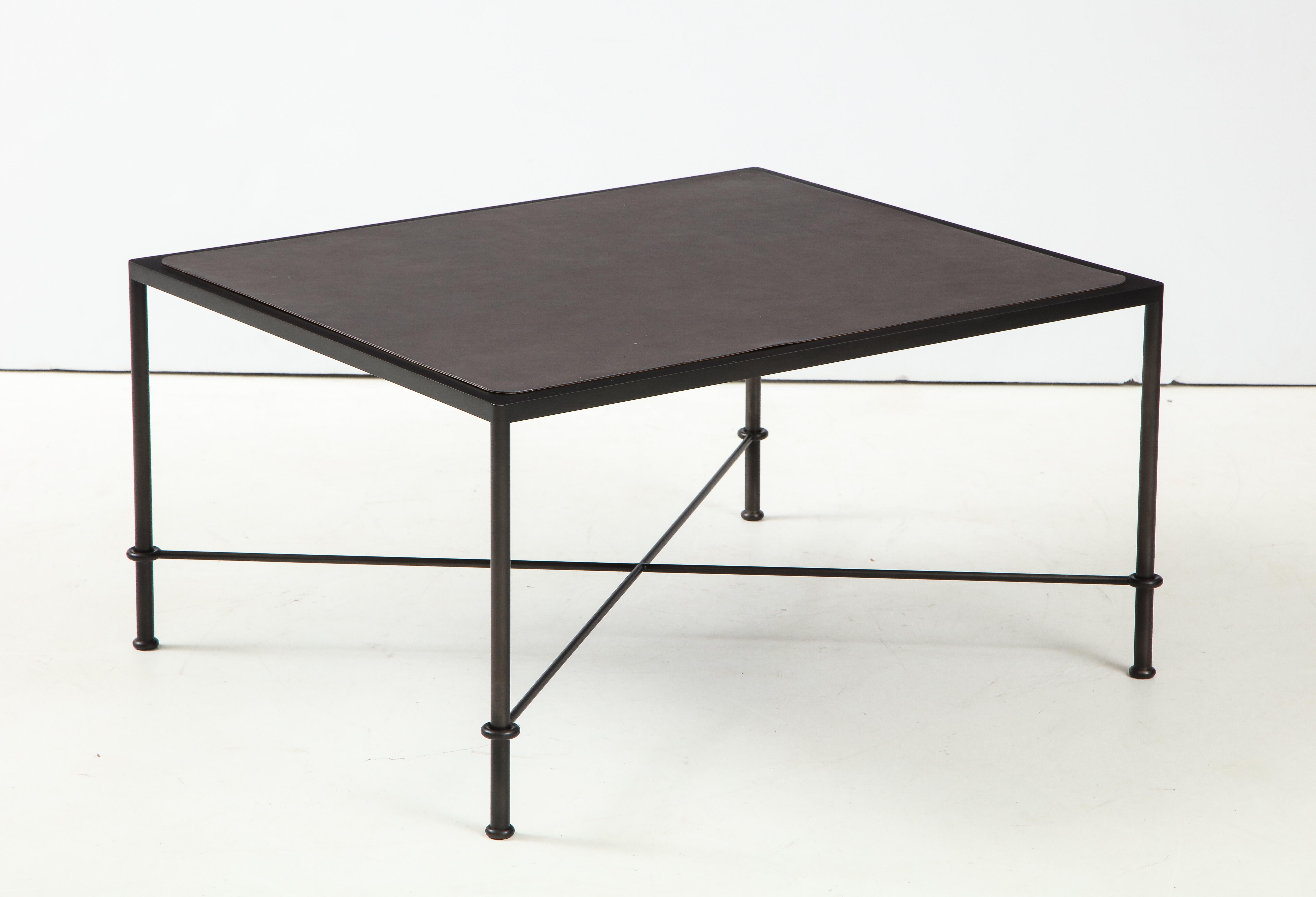 ‘Mies’ Handmade Leather and Iron Coffee Table by Lance Thompson, Made to Order In New Condition In Brooklyn, NY