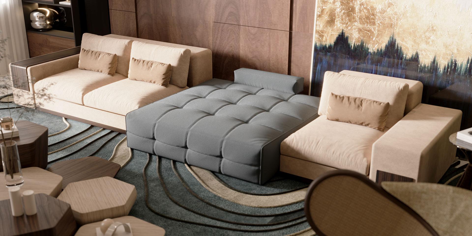 Contemporary Mies Modular LT03 Sofa by Alma De Luce For Sale