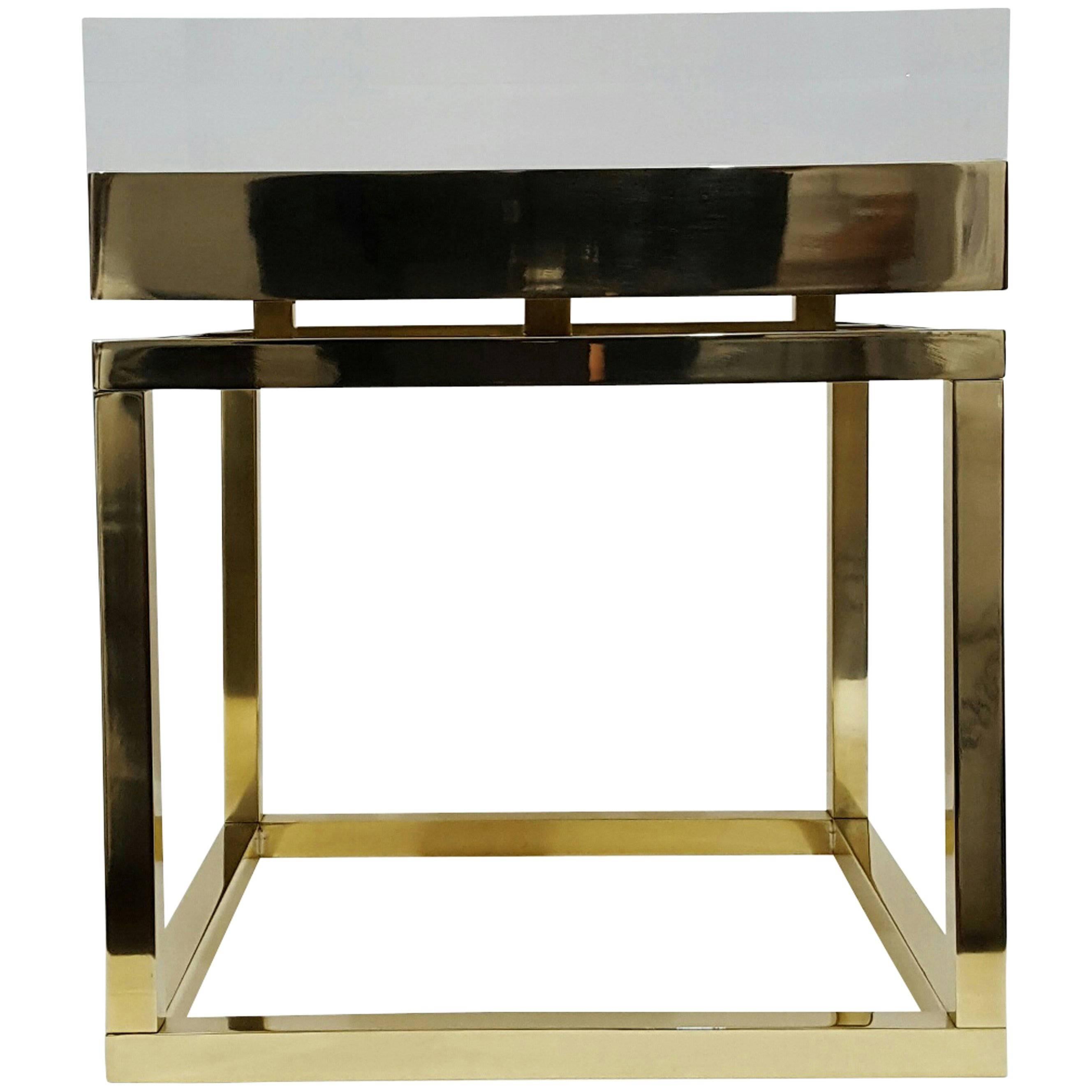 Mies Side Table, Small in Brass by Michael Dawkins For Sale