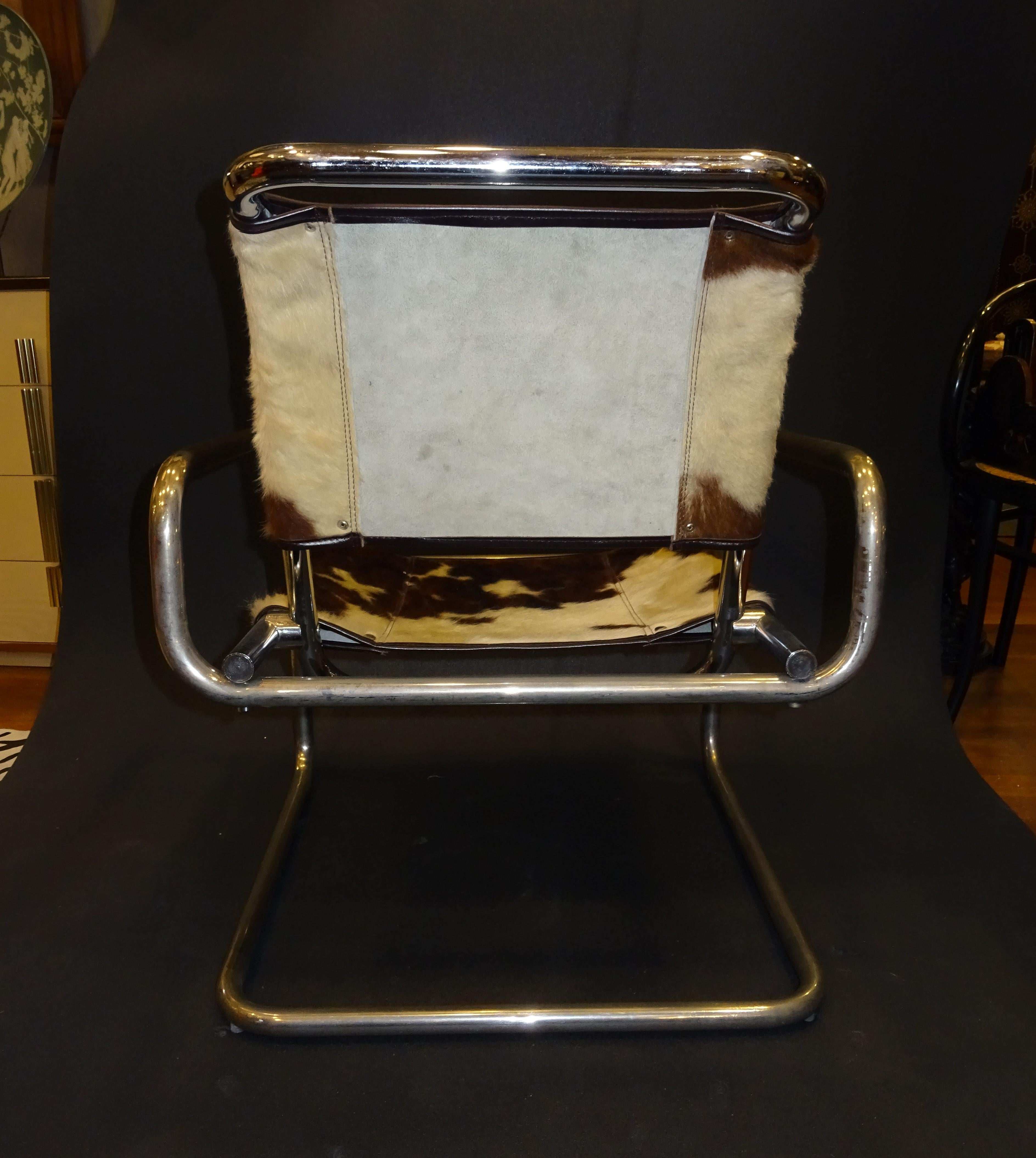 Mies Van Der Rohe 1970s Armchair, Cowhide and Polished Steel 3