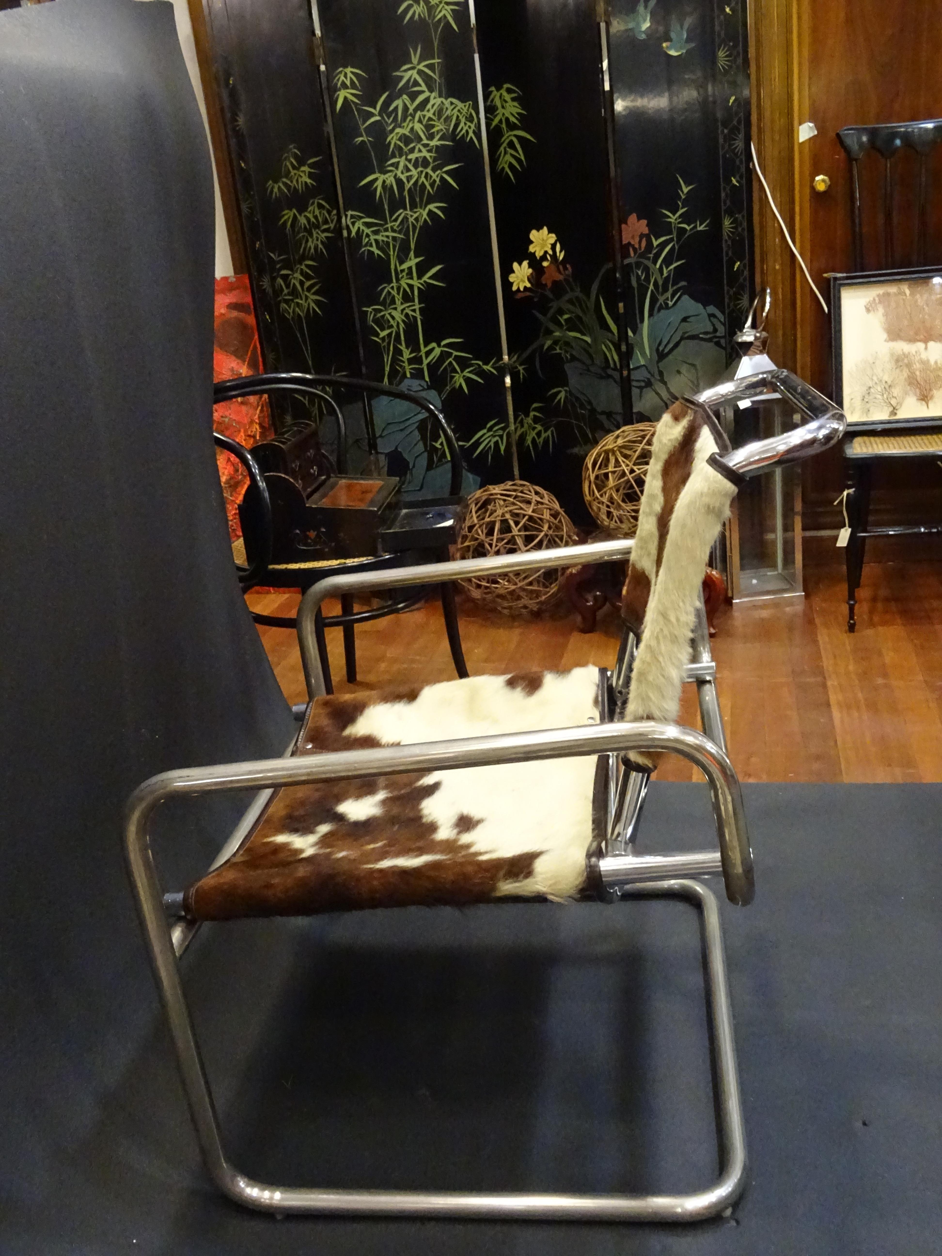 Mies Van Der Rohe 1970s Armchair, Cowhide and Polished Steel 6