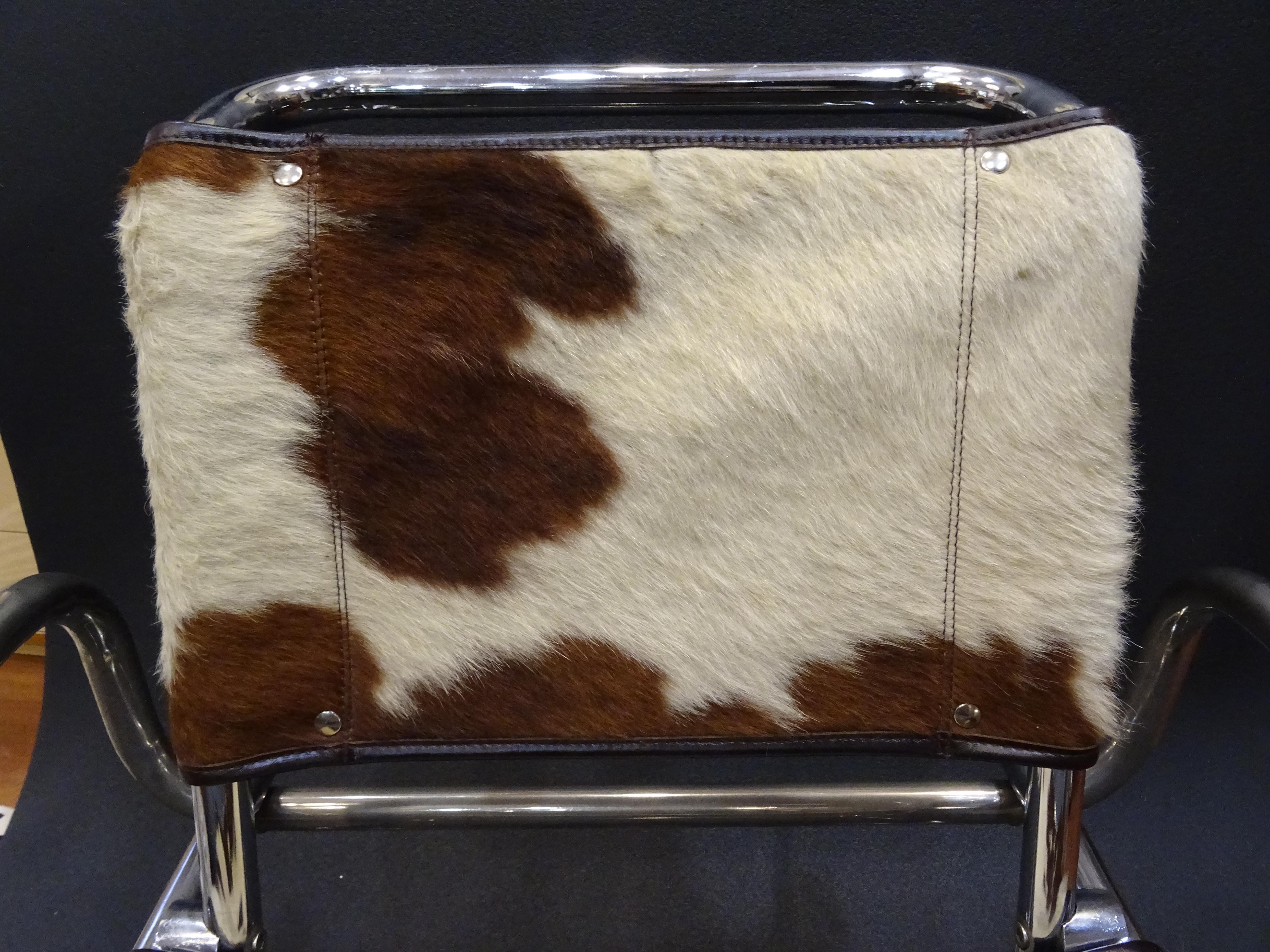 Mies Van Der Rohe 1970s Armchair, Cowhide and Polished Steel 9