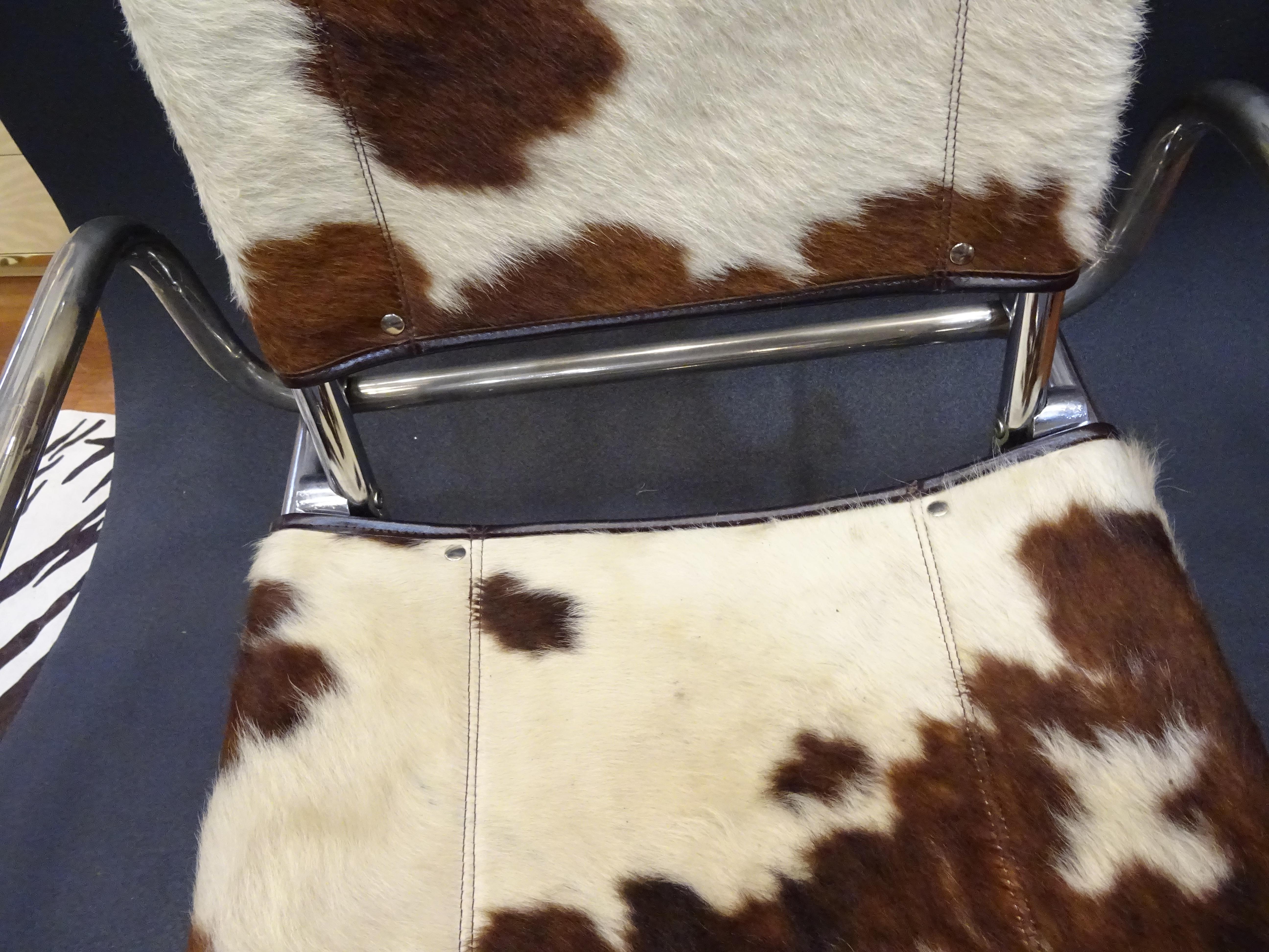 Mies Van Der Rohe 1970s Armchair, Cowhide and Polished Steel 10