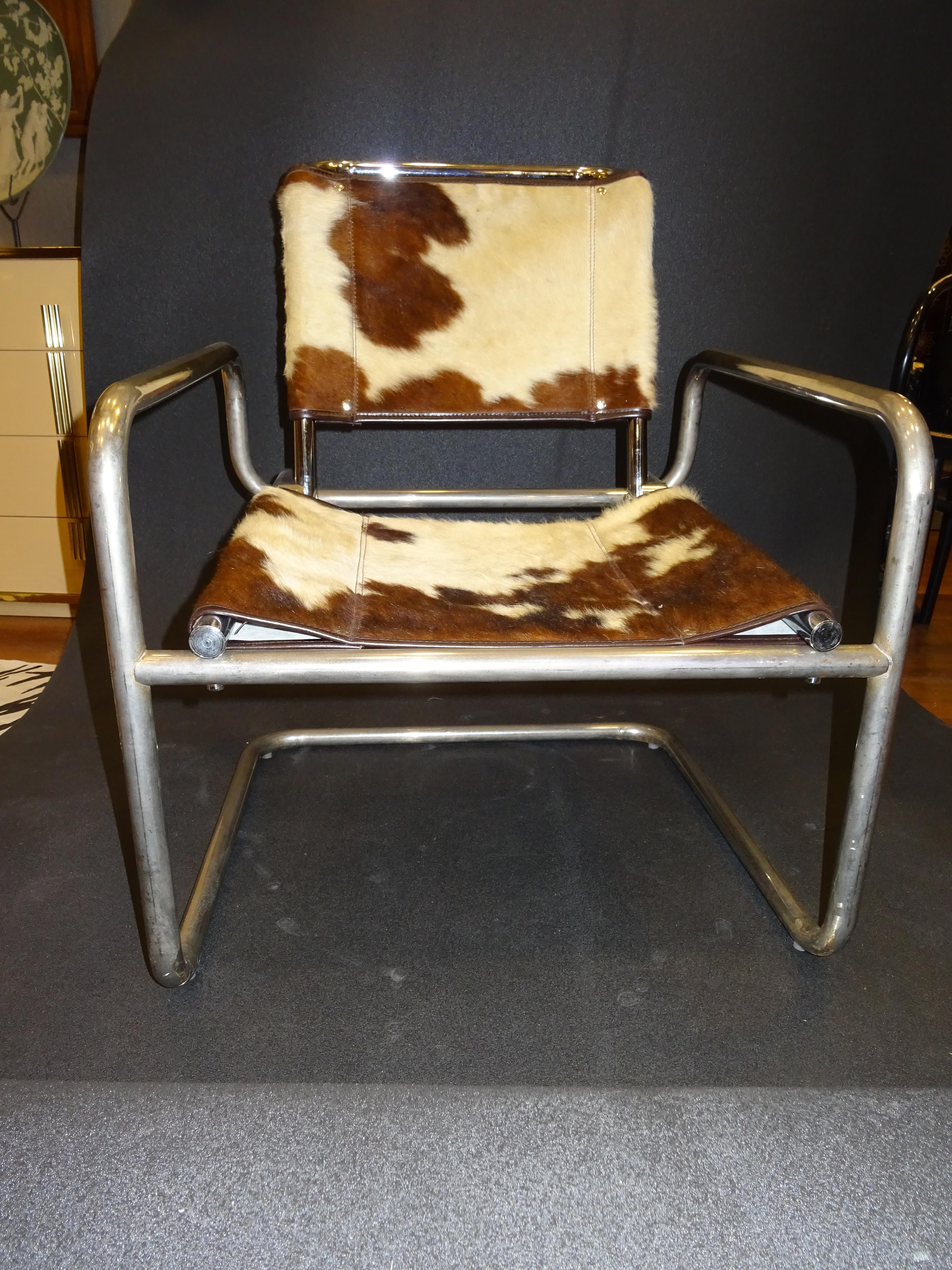 Mies Van Der Rohe 1970s Armchair, Cowhide and Polished Steel 12