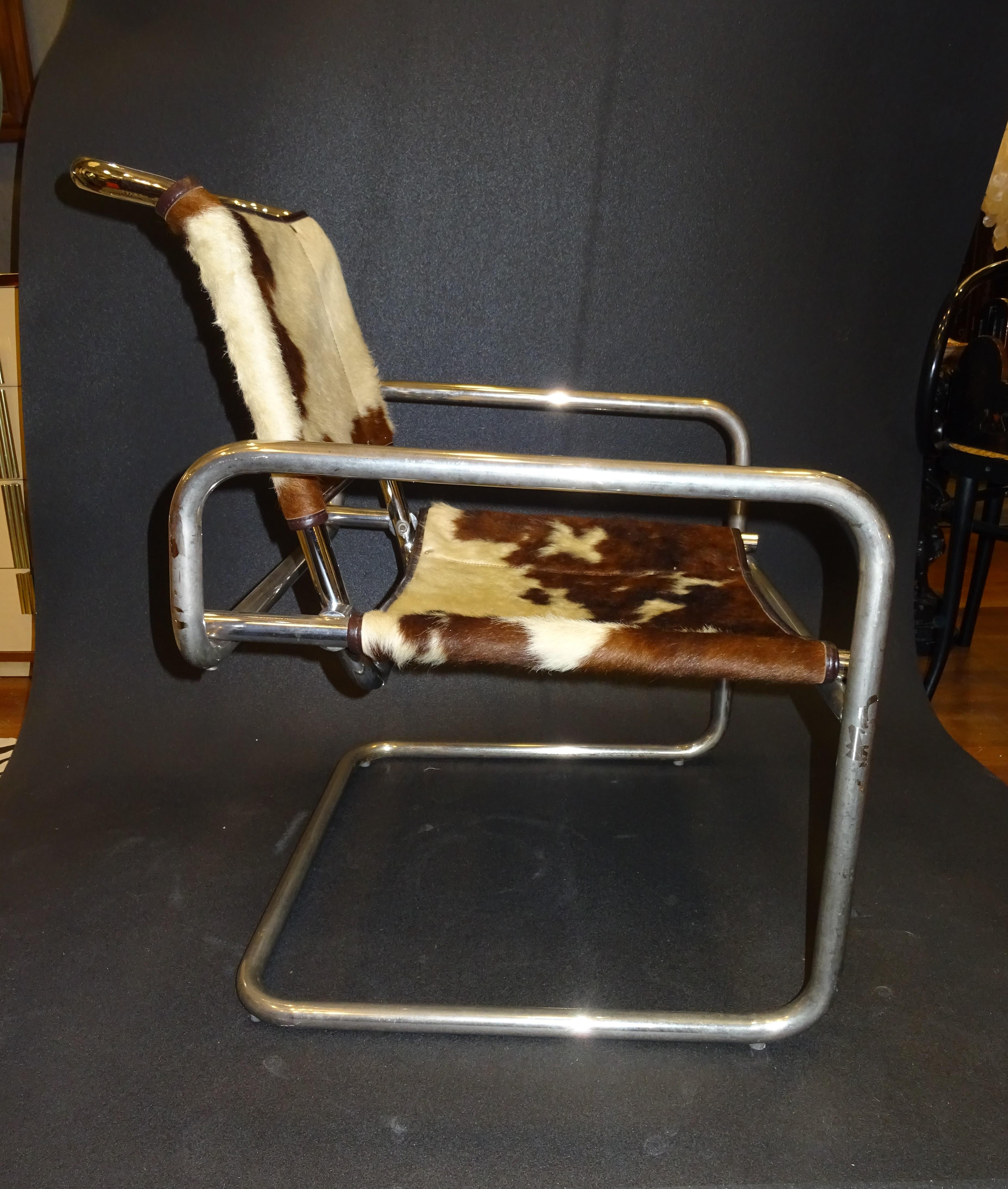 Late 20th Century Mies Van Der Rohe 1970s Armchair, Cowhide and Polished Steel