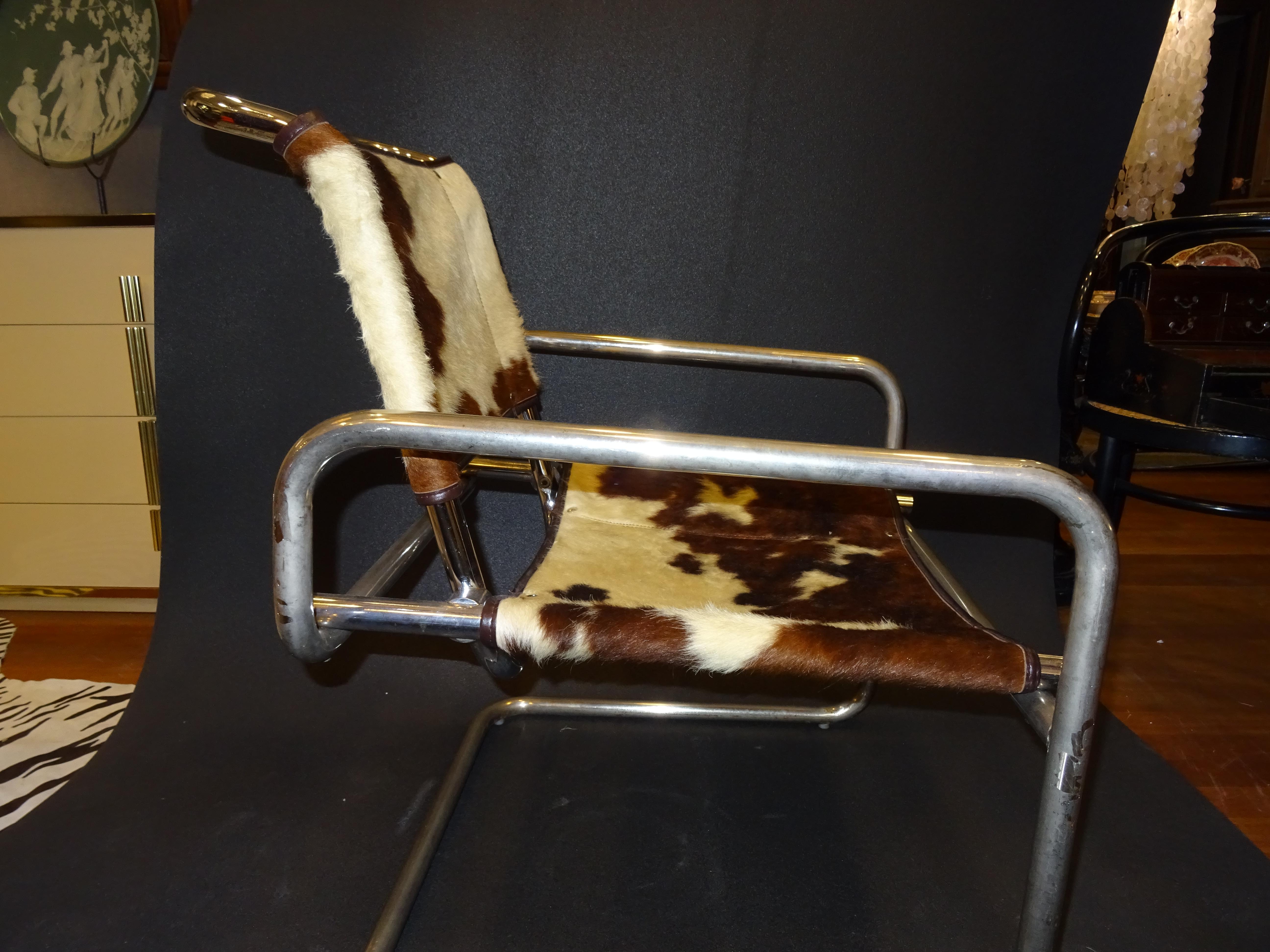 Mies Van Der Rohe 1970s Armchair, Cowhide and Polished Steel 1