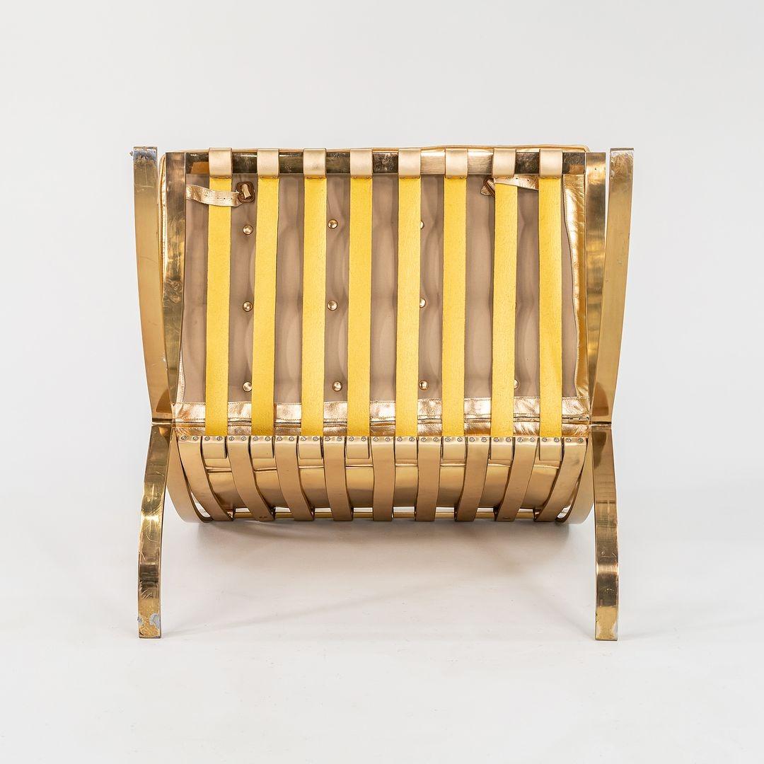 Mies Van der Rohe Barcelona Chair in Gold Leaf Leather w/ Gold Plated Frame For Sale 4