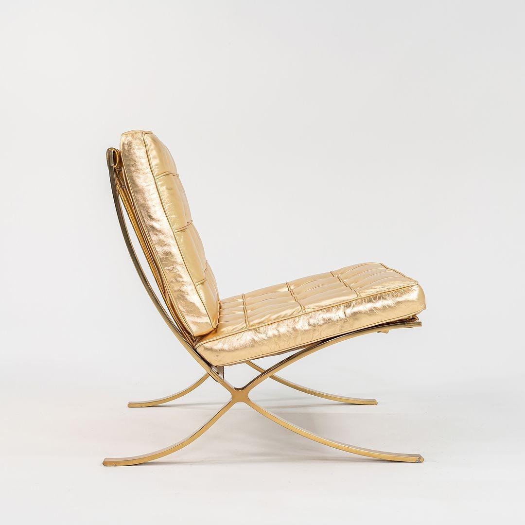 Mies Van der Rohe Barcelona Chair in Gold Leaf Leather w/ Gold Plated Frame In Good Condition For Sale In Philadelphia, PA