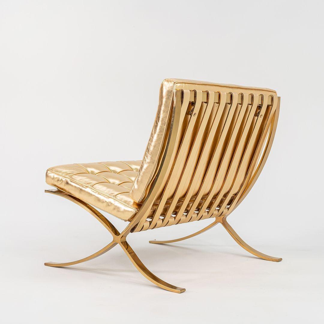 Steel Mies Van der Rohe Barcelona Chair in Gold Leaf Leather w/ Gold Plated Frame For Sale