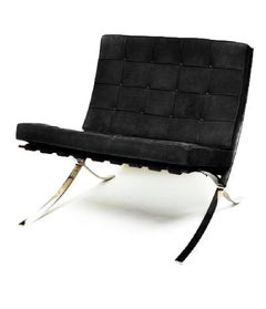 Vintage Mies Van Der Rohe Barcelona Chair & Ottoman Set Knoll Black Suede
