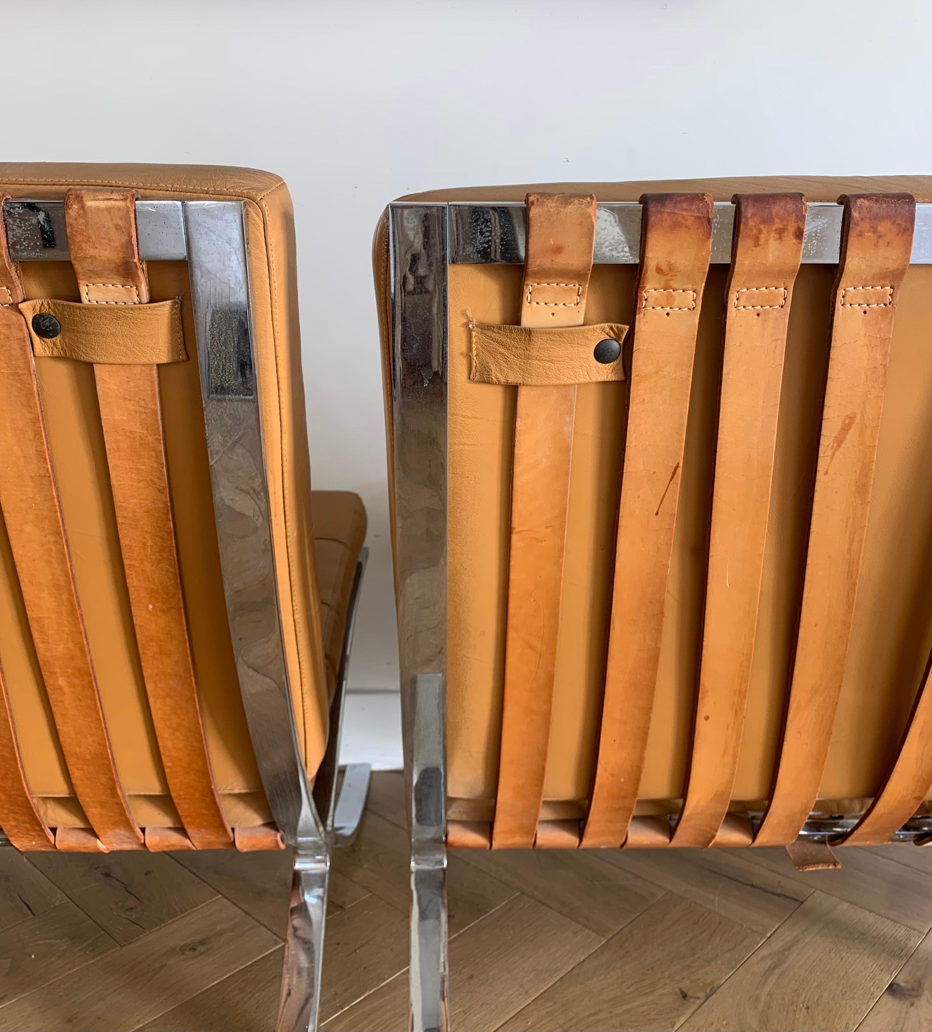 Mies Van Der Rohe Barcelona Chairs in Cognac, a Pair 4