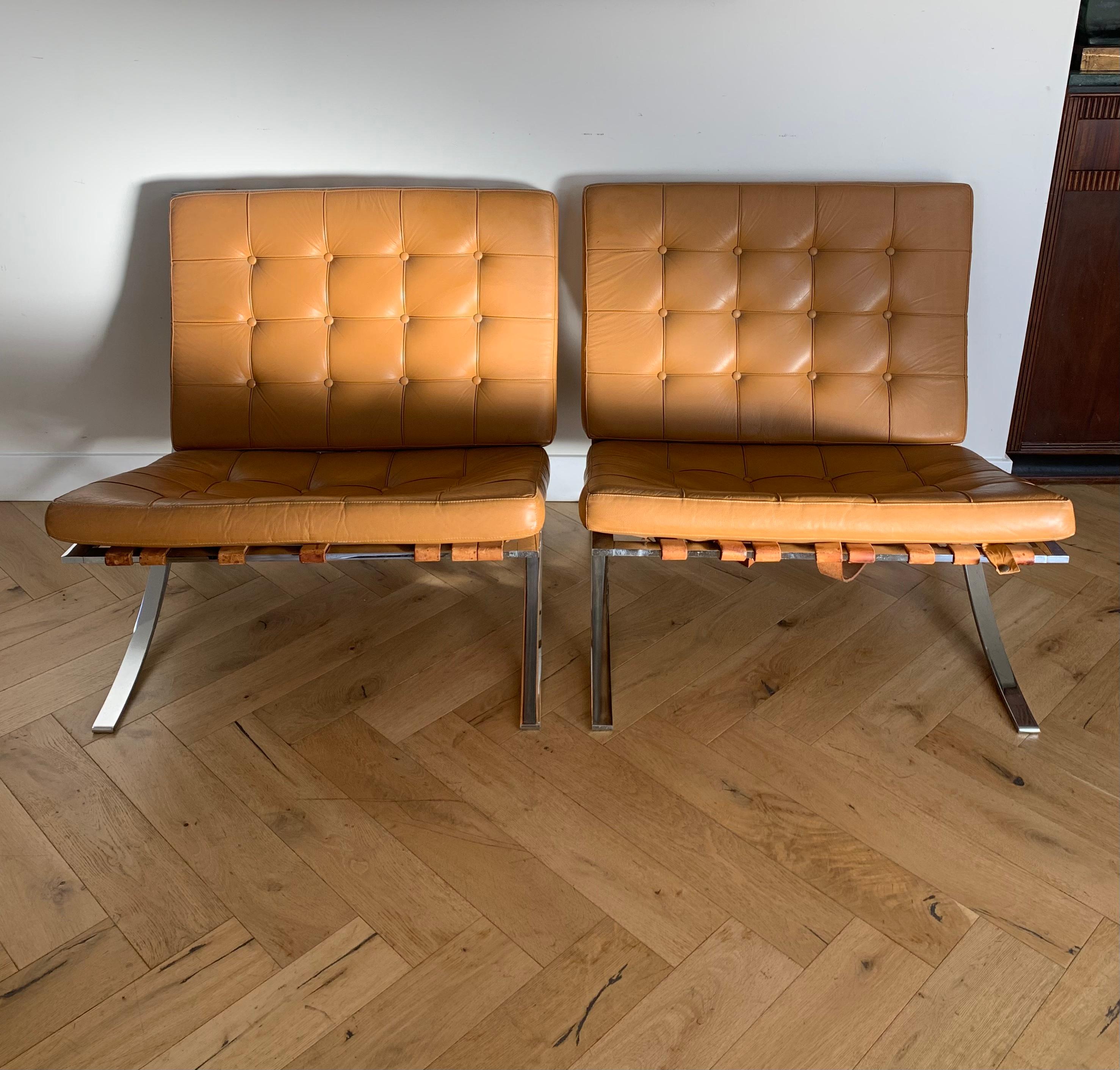 Mies Van Der Rohe Barcelona Chairs in Cognac, a Pair 9
