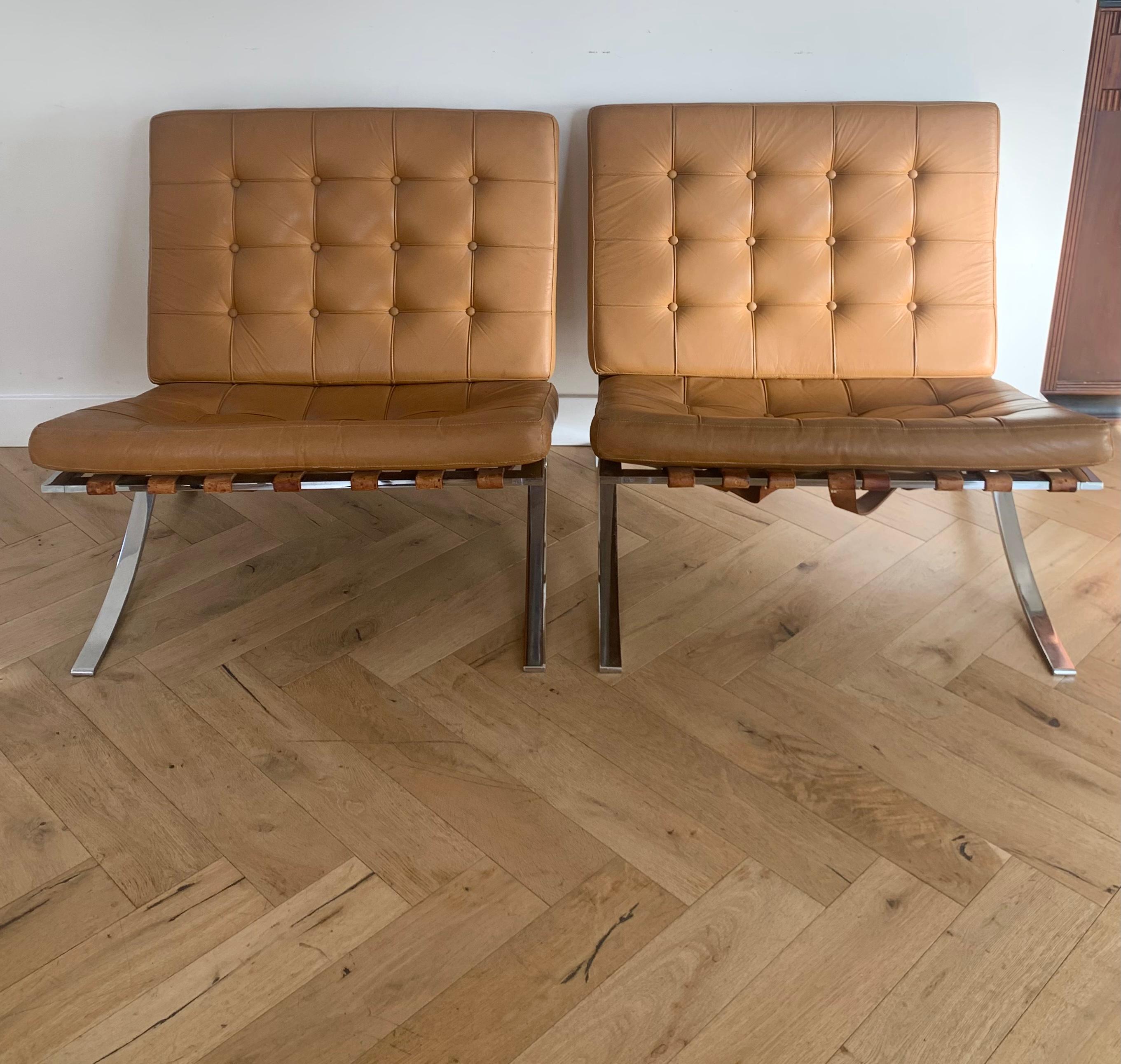 Mies Van Der Rohe Barcelona Chairs in Cognac, a Pair 11