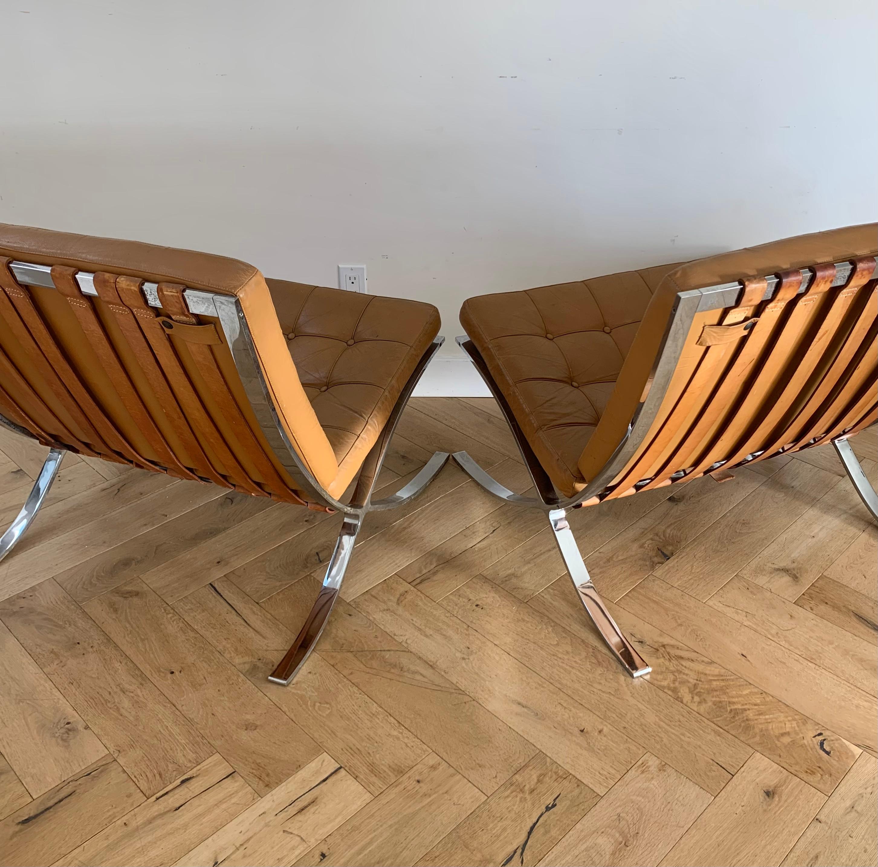 Mies Van Der Rohe Barcelona Chairs in Cognac, a Pair 12
