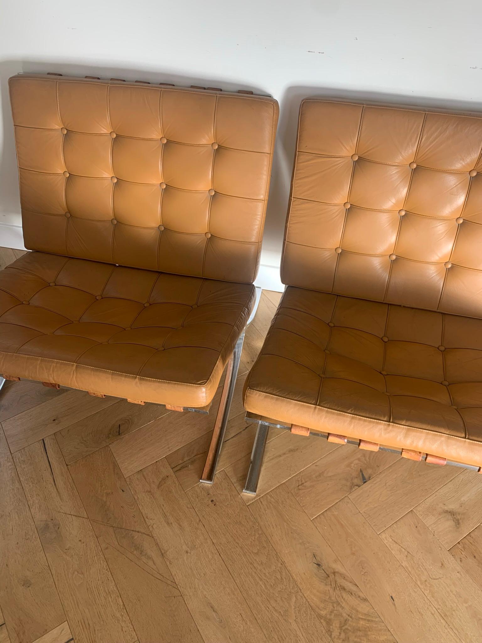 German Mies Van Der Rohe Barcelona Chairs in Cognac, a Pair