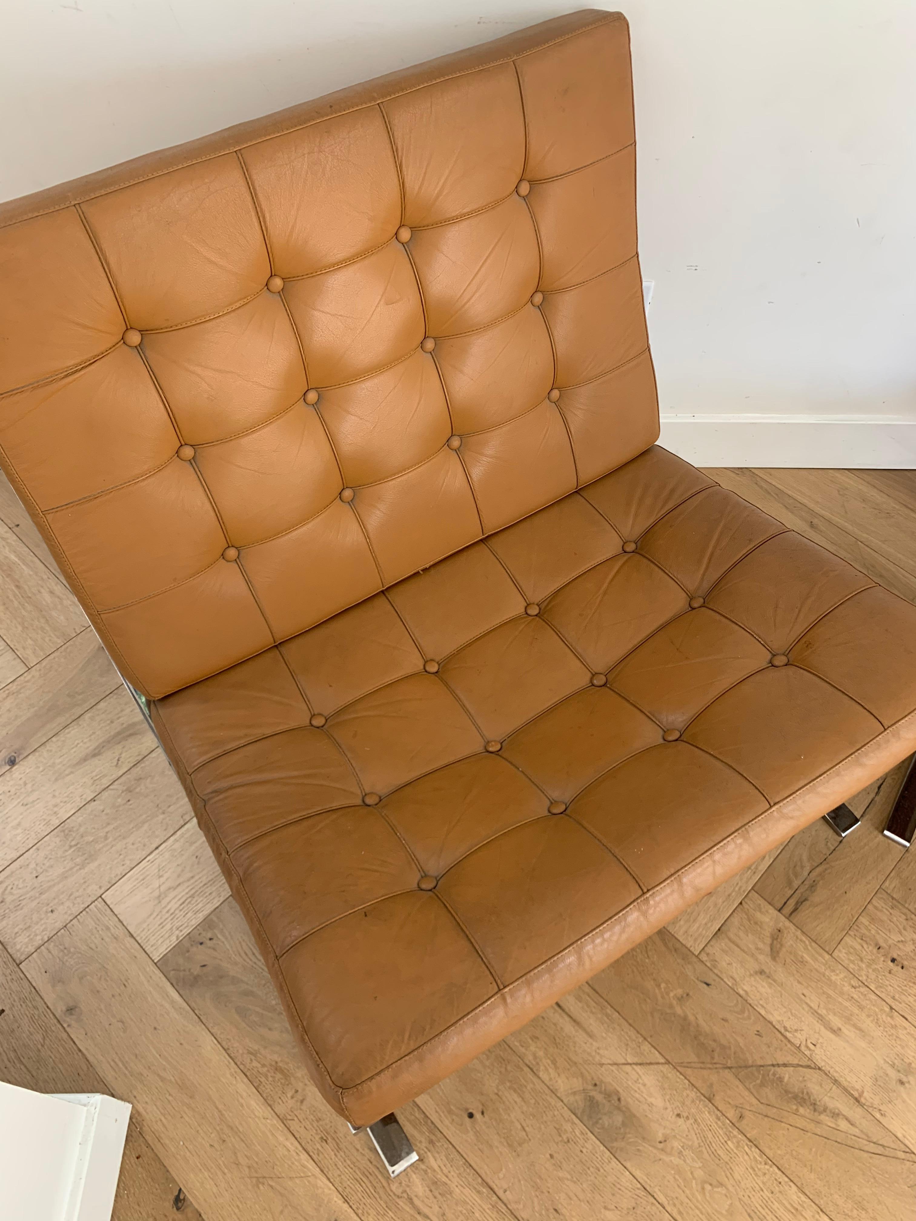 Mies Van Der Rohe Barcelona Chairs in Cognac, a Pair In Good Condition In View Park, CA