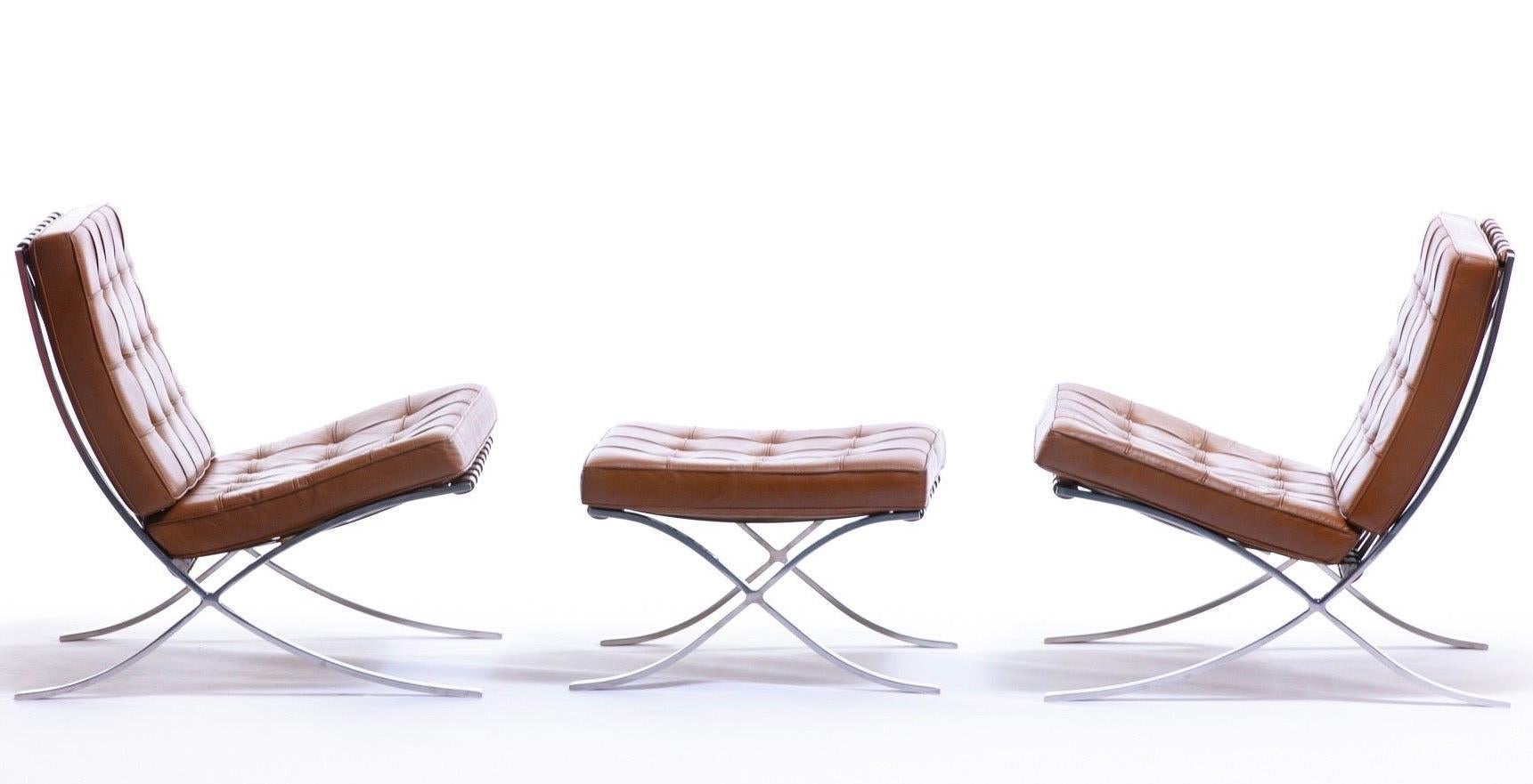 Mies van der Rohe Barcelona Chairs & Ottoman for Knoll International, circa 1974 1