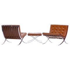 Mies van der Rohe Barcelona Chairs & Ottoman for Knoll International, circa 1974