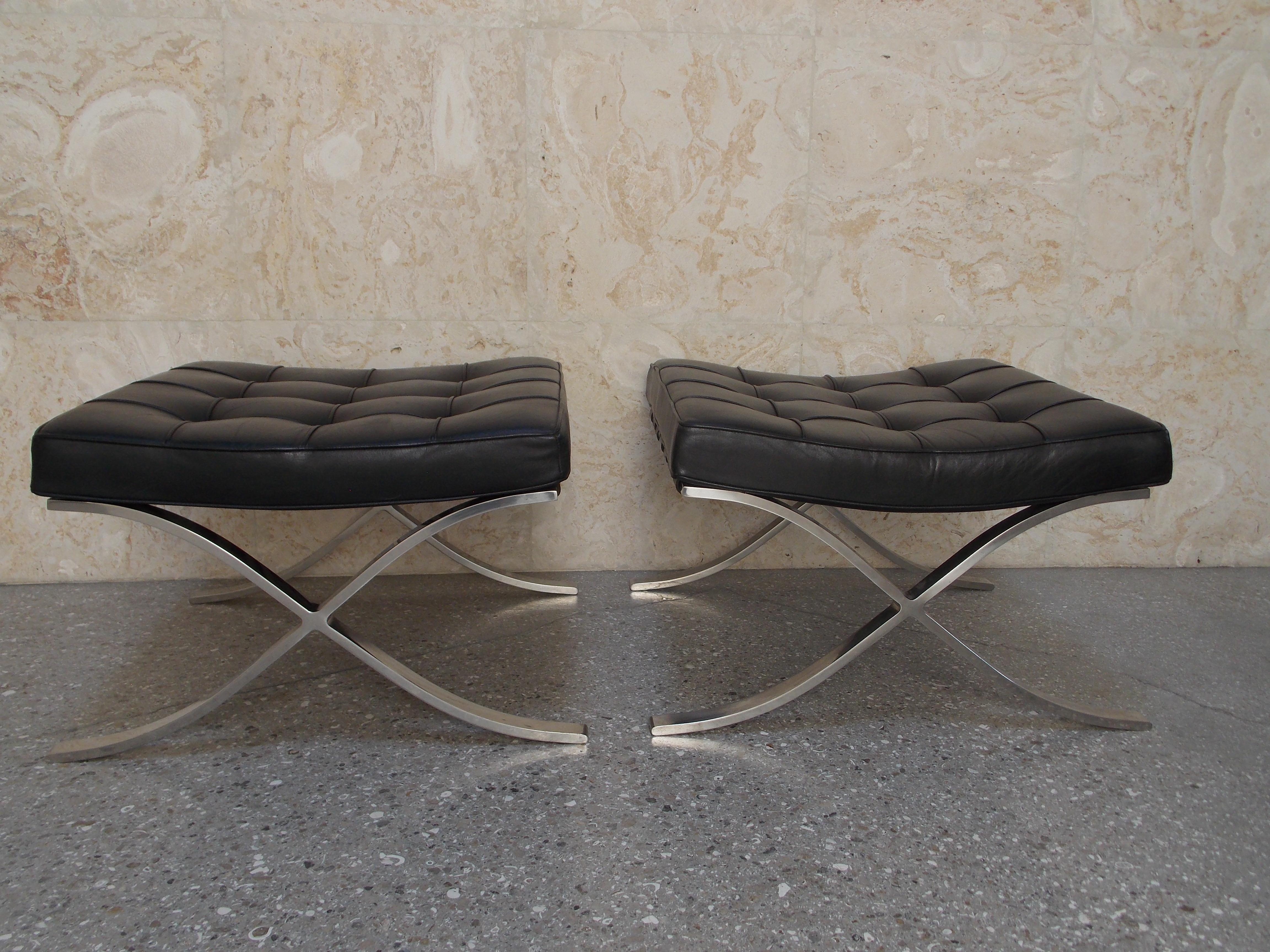 Leather Mies van der Rohe Barcelona Ottomans/Stools by Knoll For Sale
