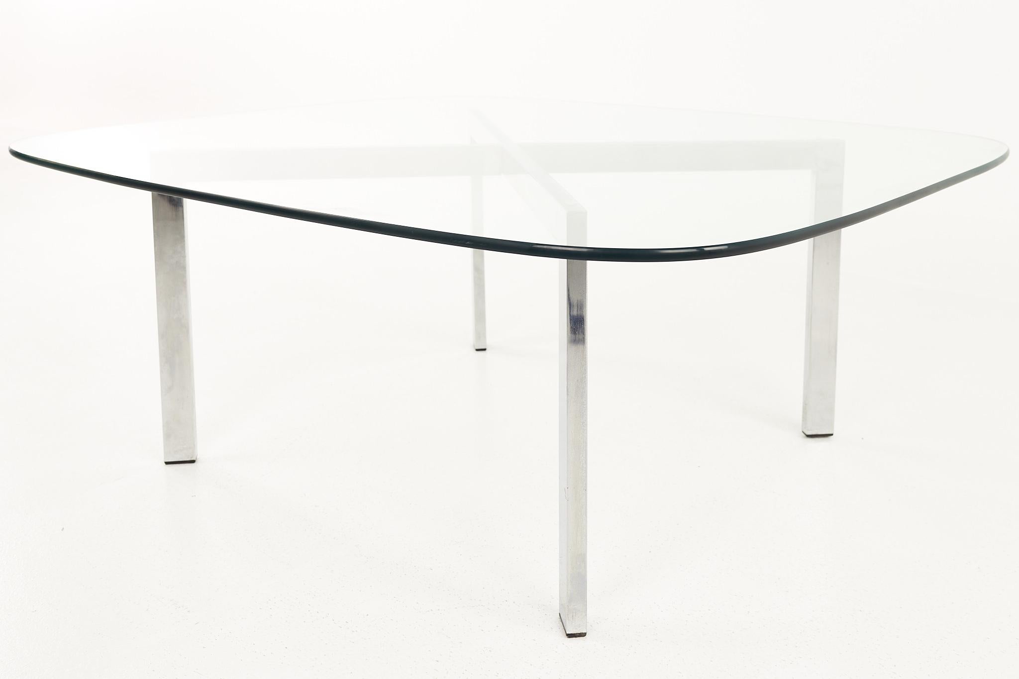 American Mies Van Der Rohe Barcelona Style Mid Century Chrome and Glass Coffee Table For Sale