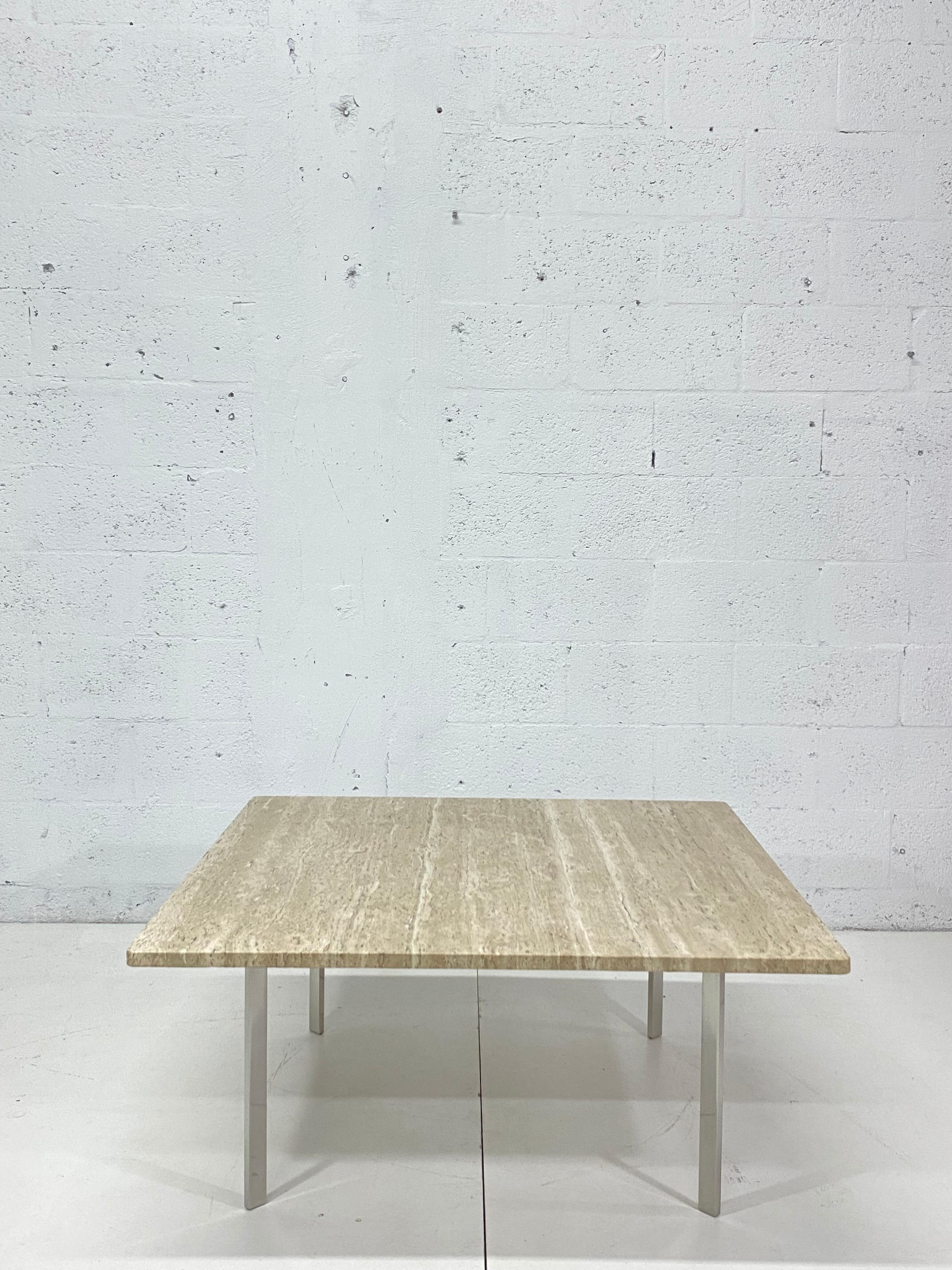 Bauhaus Mies Van Der Rohe Barcelona Table with Custom Travertine Top for Knoll