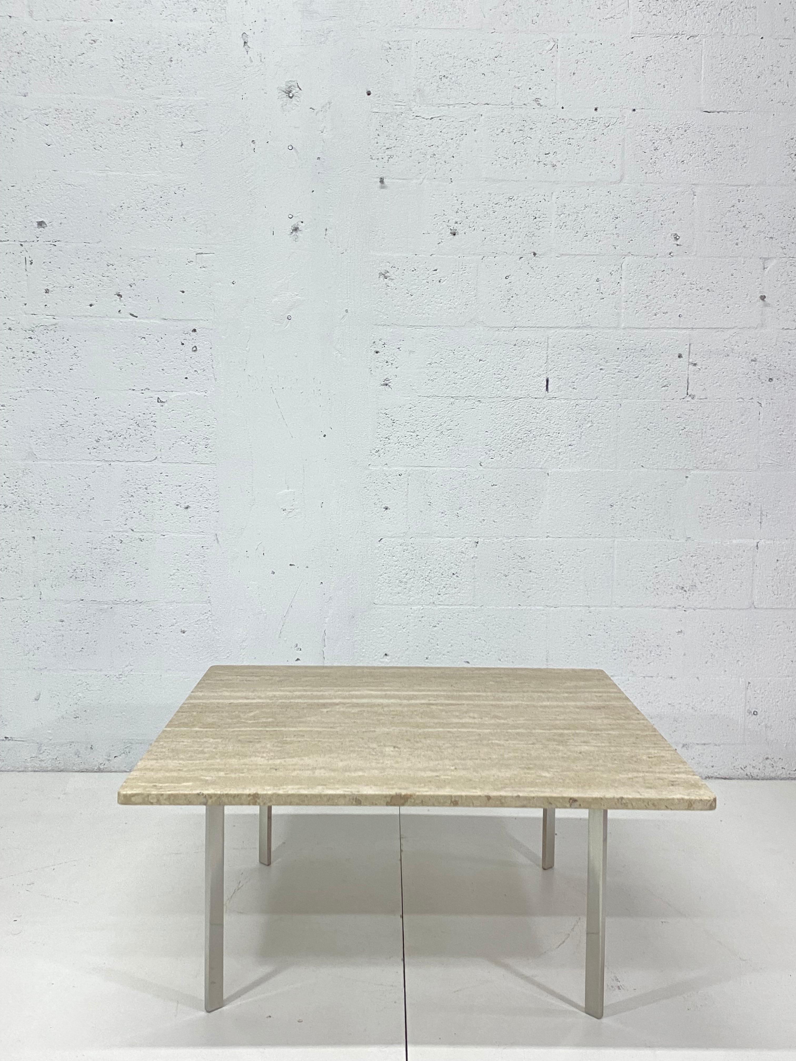 Italian Mies Van Der Rohe Barcelona Table with Custom Travertine Top for Knoll