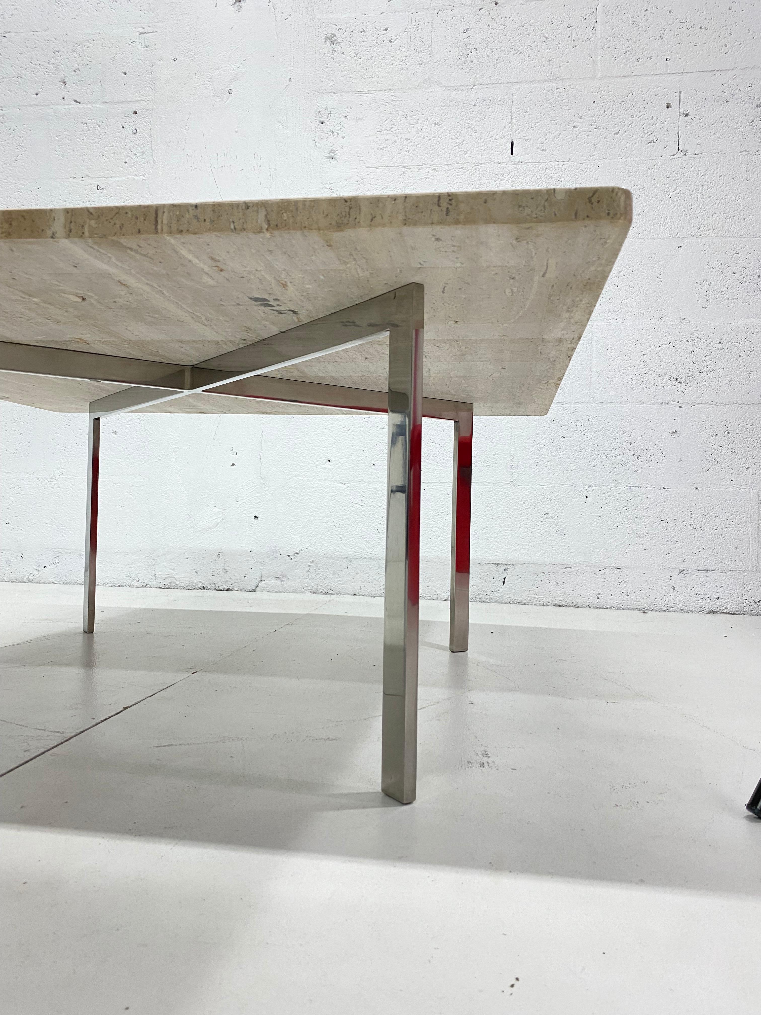 Chrome Mies Van Der Rohe Barcelona Table with Custom Travertine Top for Knoll