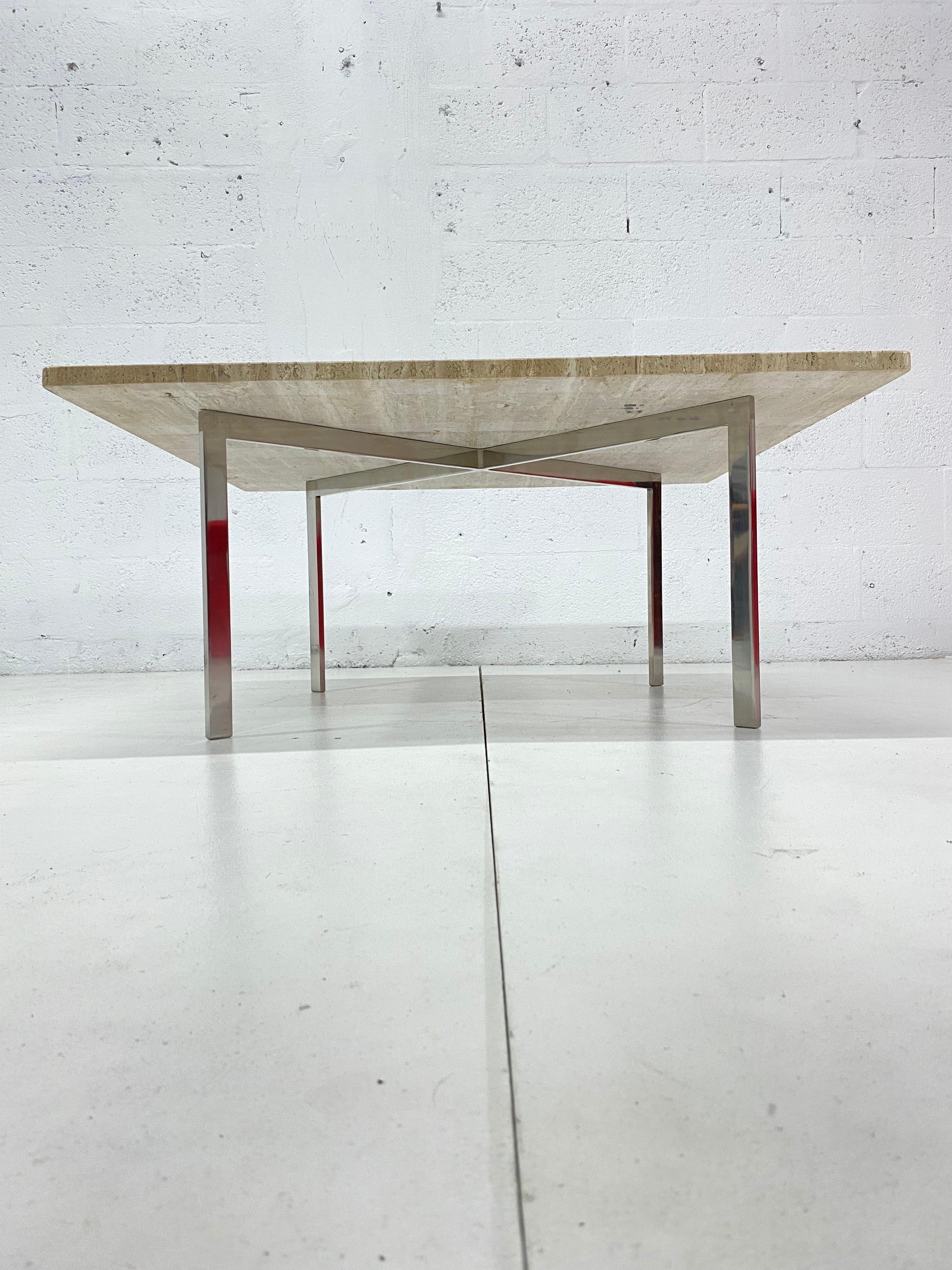 Mies Van Der Rohe Barcelona Table with Custom Travertine Top for Knoll 2