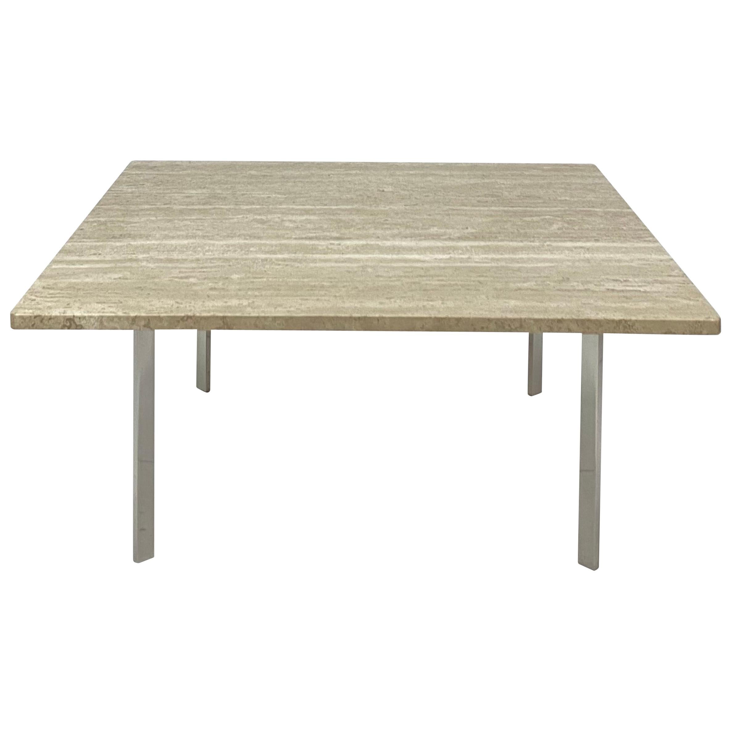 Mies Van Der Rohe Barcelona Table with Custom Travertine Top for Knoll