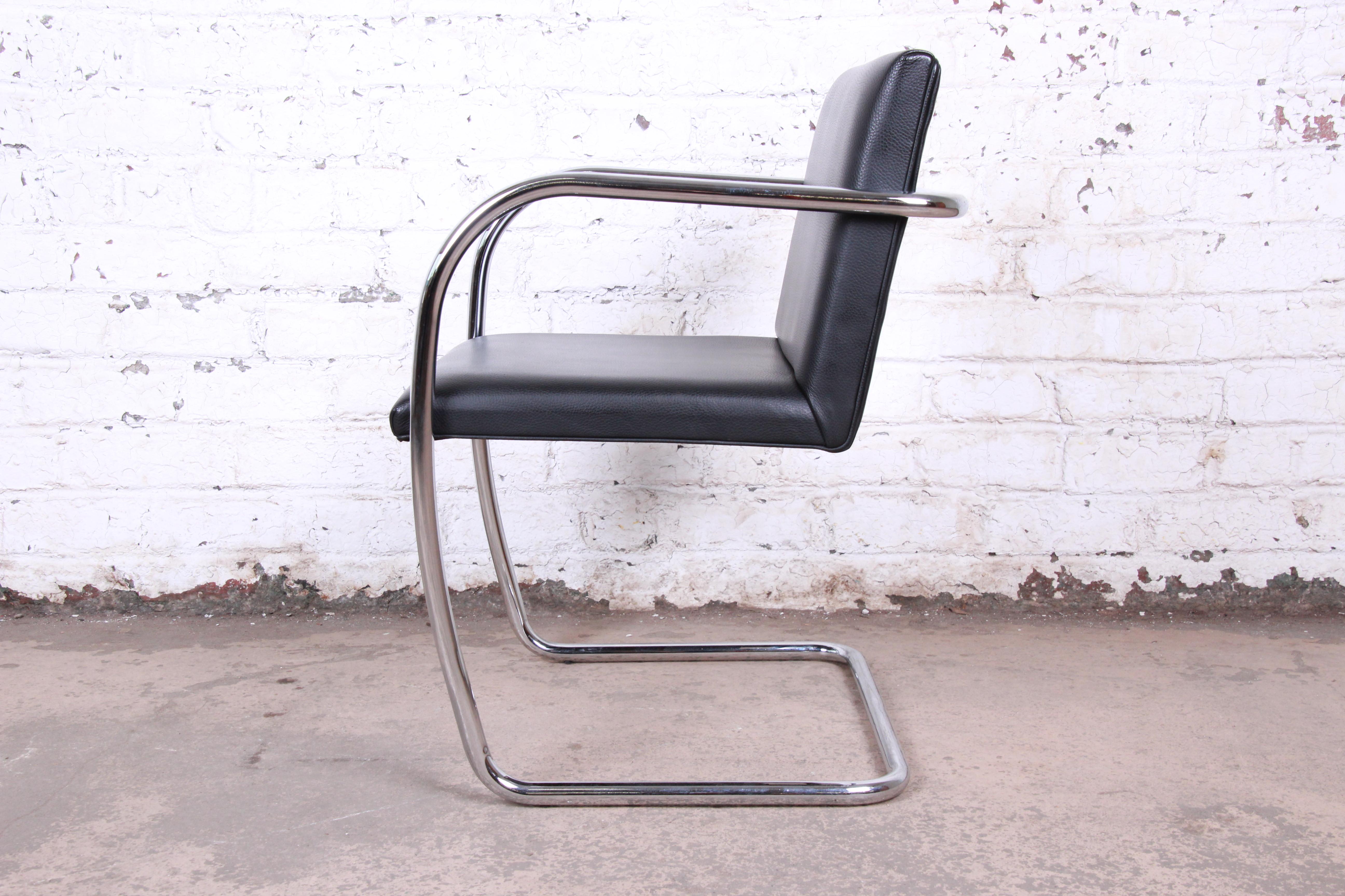 Mies van der Rohe Black Leather and Chrome Brno Chair, Four Available In Good Condition In South Bend, IN