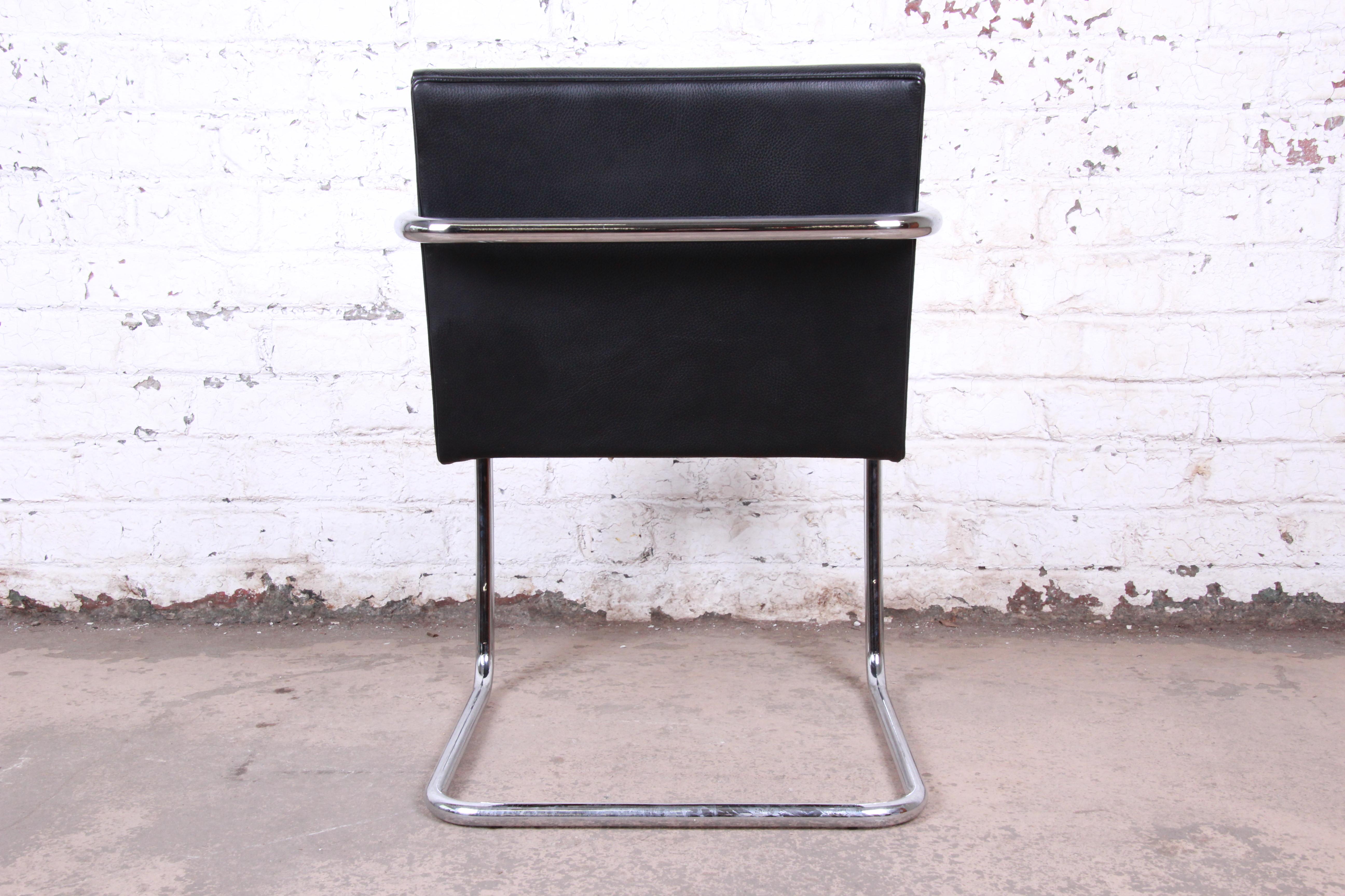 Late 20th Century Mies van der Rohe Black Leather and Chrome Brno Chair, Four Available