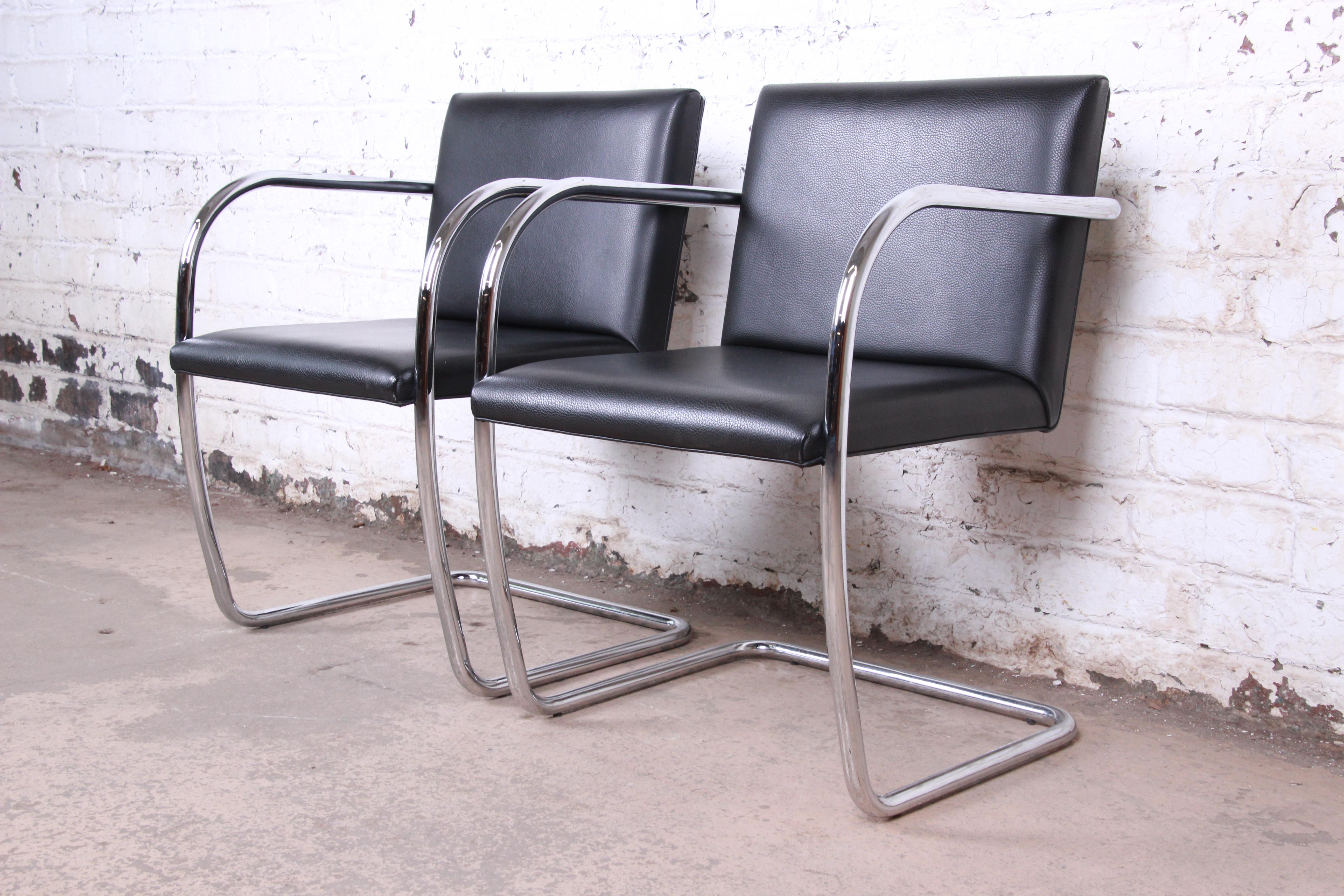 Mies van der Rohe Black Leather and Chrome Brno Chair, Four Available 2