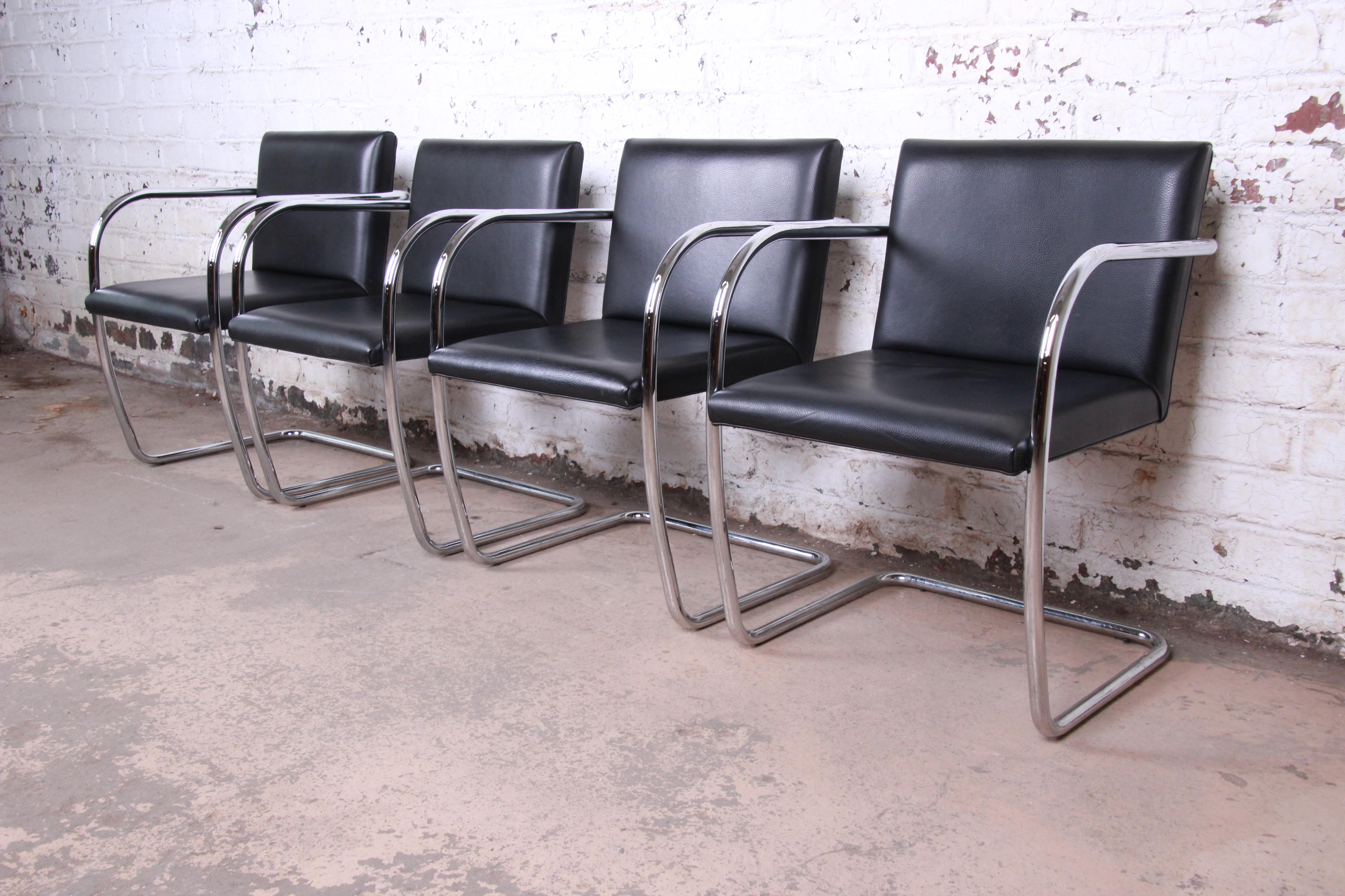 Mies van der Rohe Black Leather and Chrome Brno Chair, Four Available 3