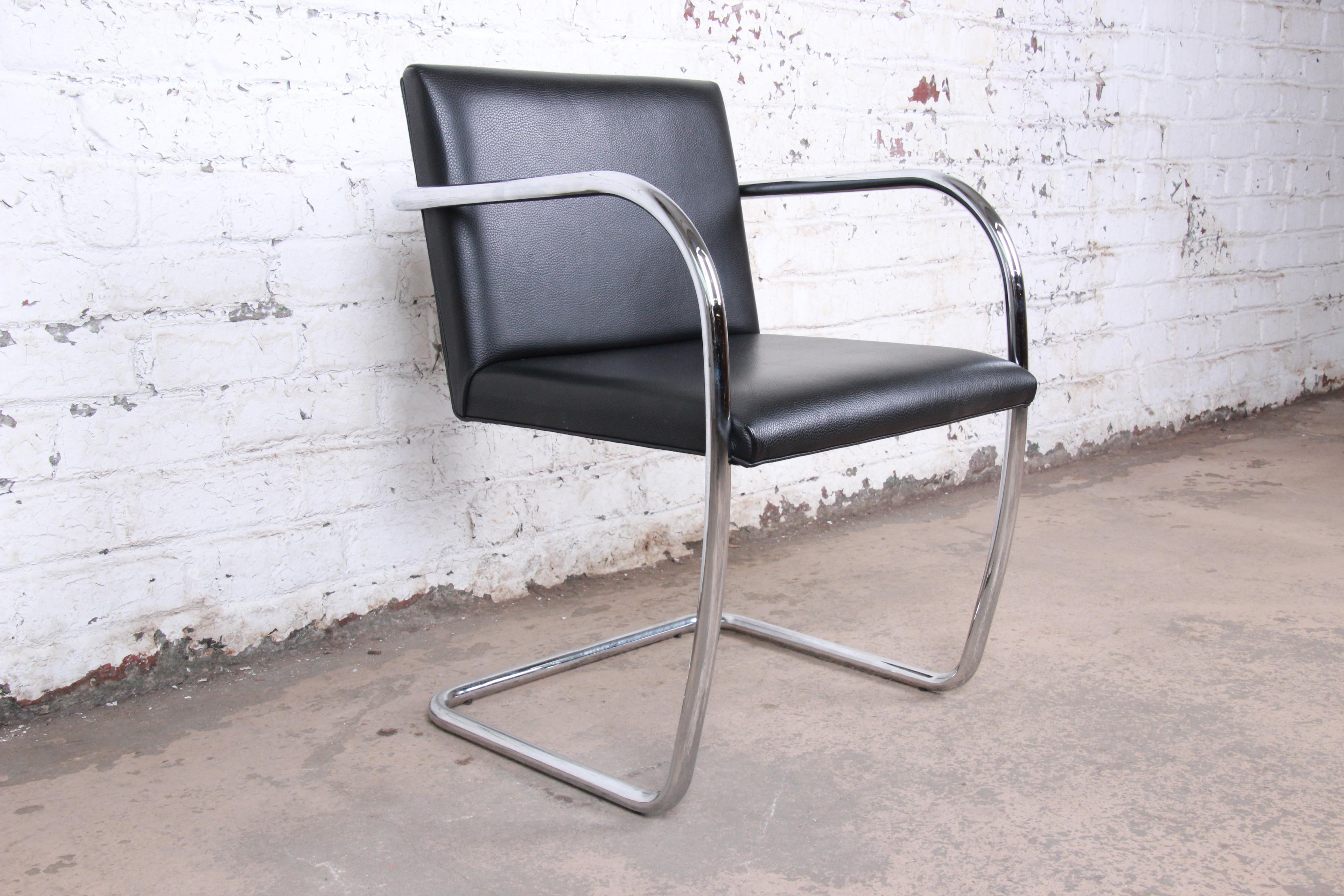 Mies van der Rohe Black Leather and Chrome Brno Chairs, Made in Italy 4