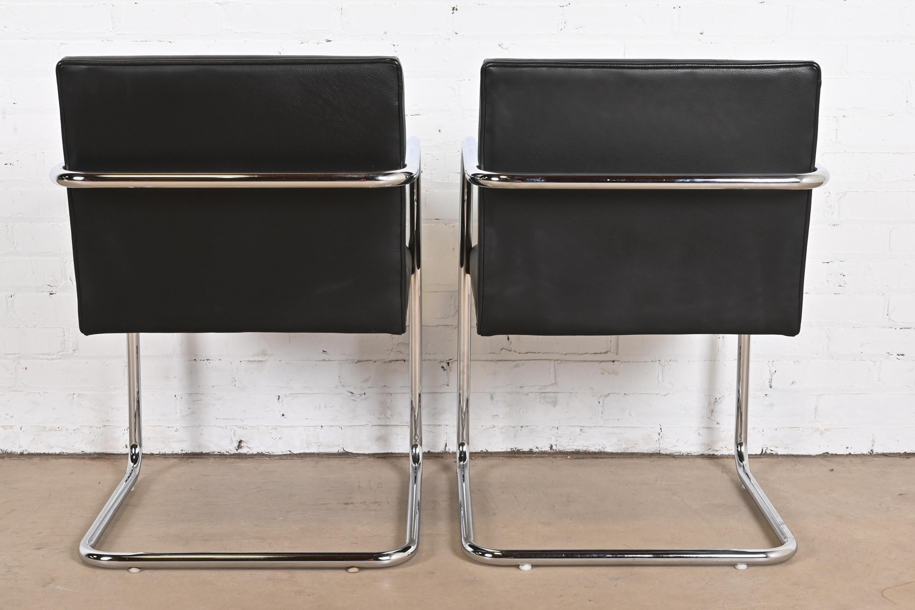 Mies Van Der Rohe Black Leather and Chrome Brno Chairs, Pair For Sale 5