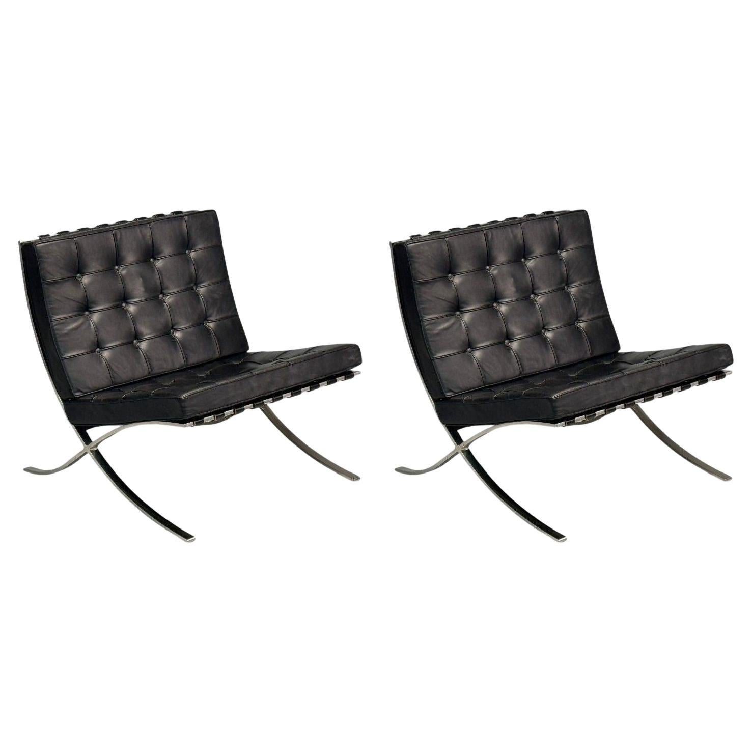 Mies van der Rohe, Black Leather, Chrome, Early Barcelona Chairs, USA, 1960s For Sale