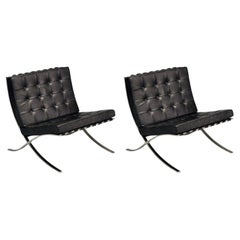 Mies van der Rohe, Black Leather, Chrome, Early Barcelona Chairs, USA, 1960s