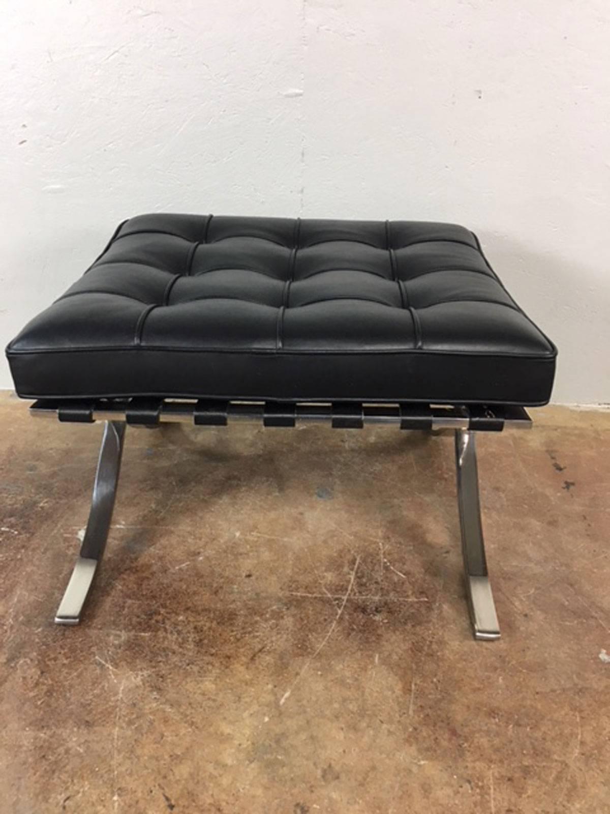 Rarely used Mies van der Rohe ottoman in black leather for Knoll.  Knoll tag.