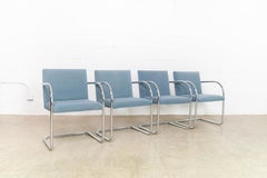 Mies van der Rohe Blue BRNO Chrome Cantilever Dining Chairs, Set of 4